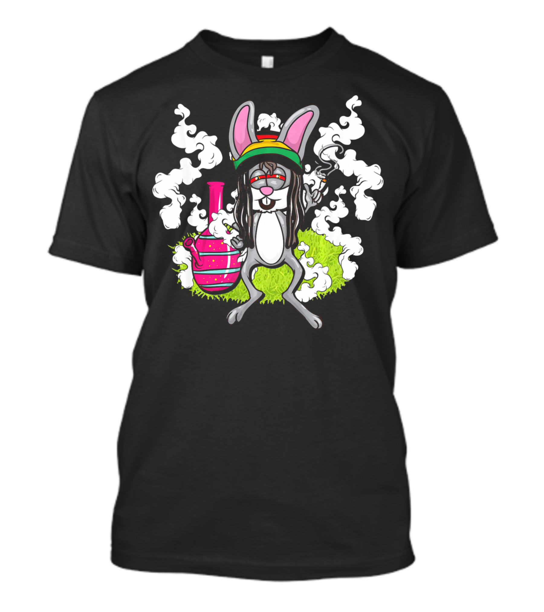 Easter Bunny Cannabis Humor Rasta Vibes With Smoke And Bong T-Shirt