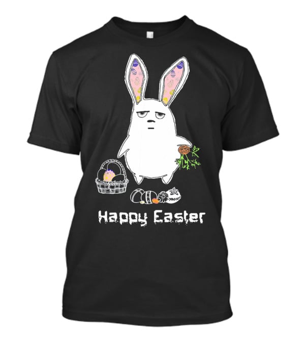 Gloomy Bunny With Easter Basket And Eggs Happy Easter T-Shirt