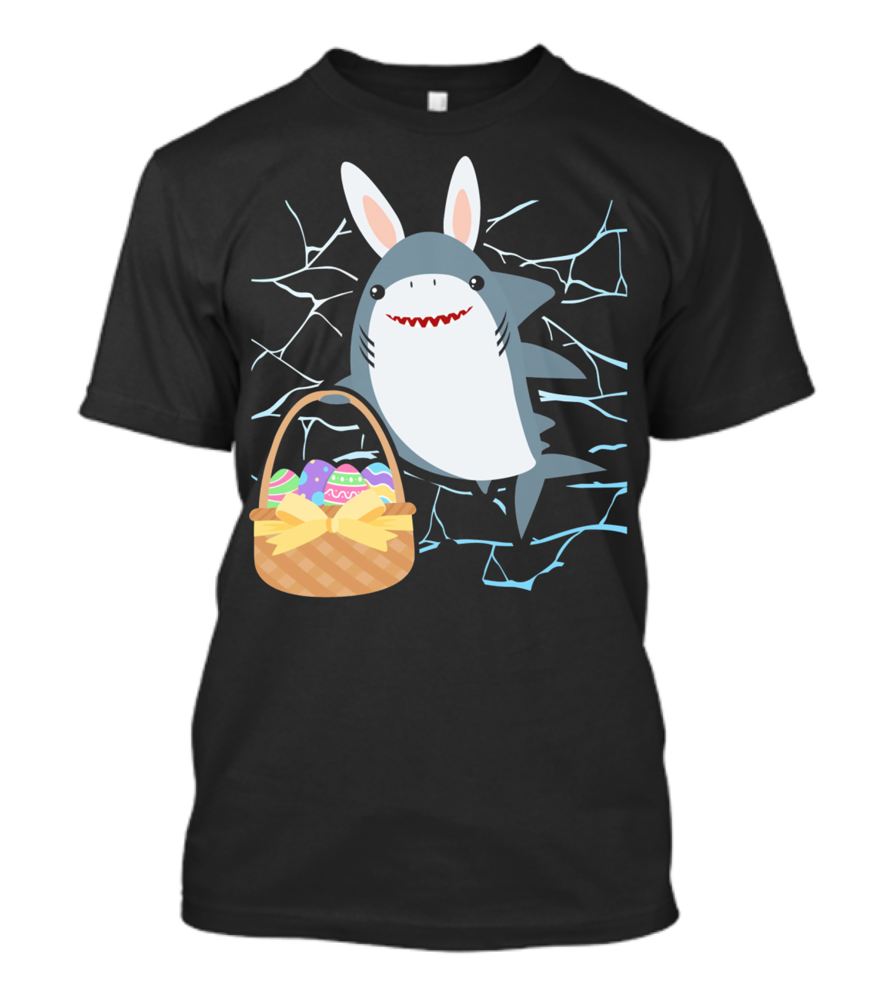 Easter Bunny Shark With Basket Of Eggs And Funny Expression T-Shirt