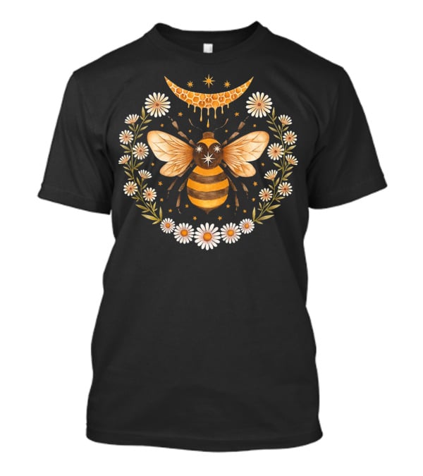 Honey Bee With Flowers And Crescent Moon T-Shirt