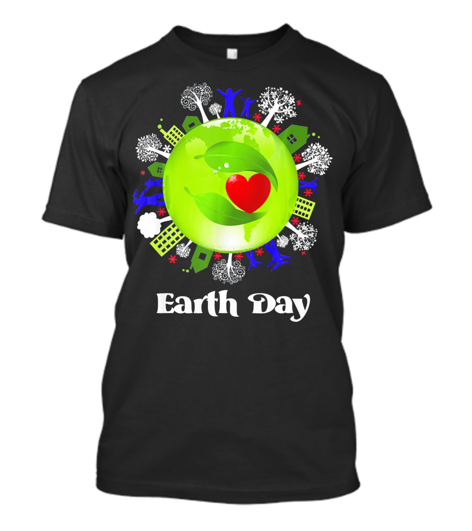 Earth Day Planet Earth Love With Leaf And Heart T-Shirt