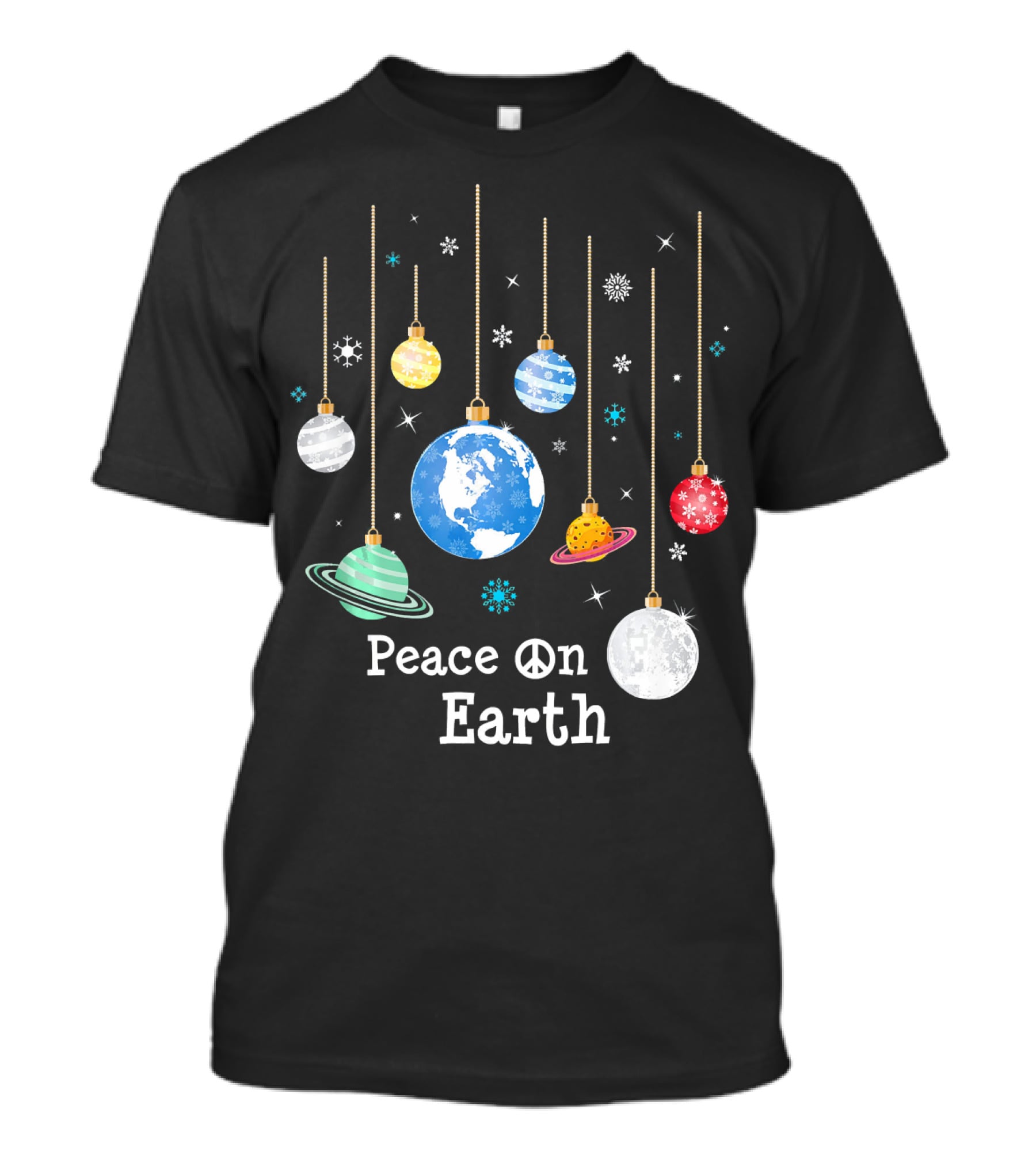 Peace On Earth Planets And Snowflakes Hanging Ornaments T-Shirt