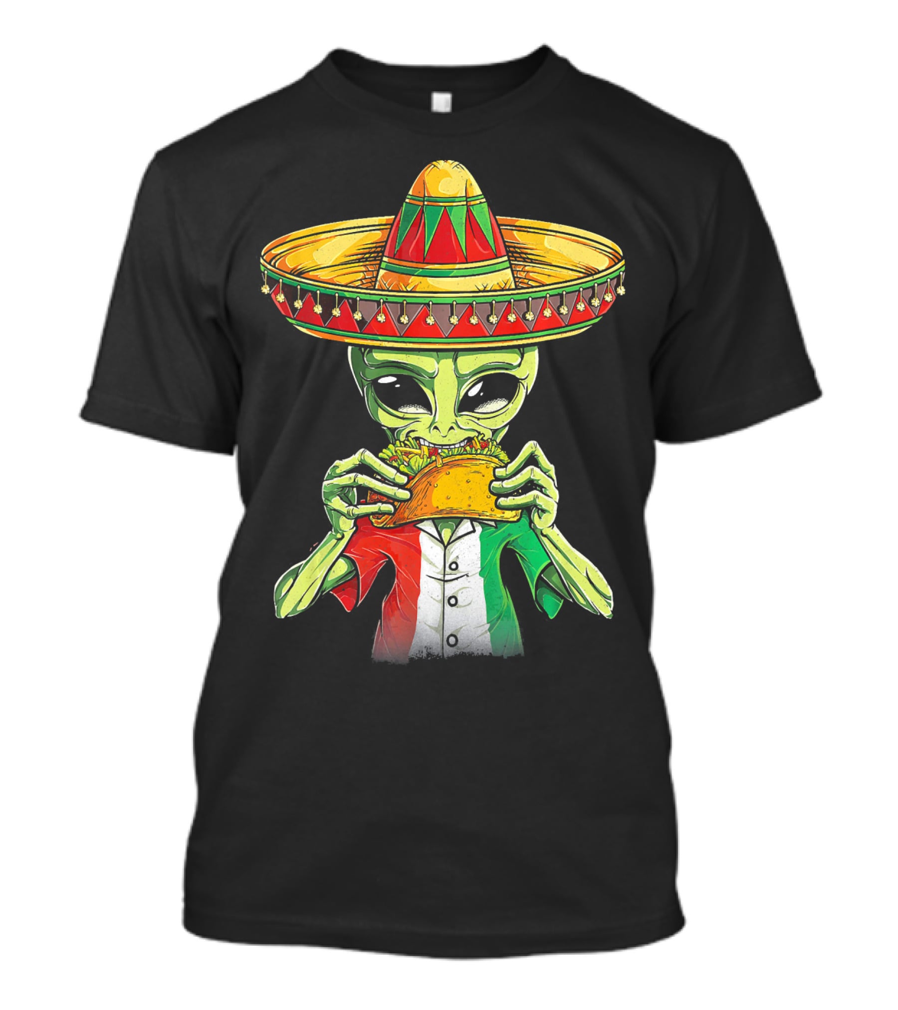 Cinco De Mayo Alien With Sombrero Eating Taco T-Shirt