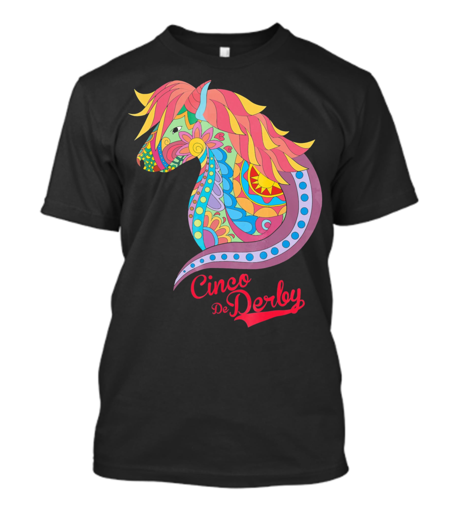 Cinco De Derby Colorful Horse Motif T-Shirt