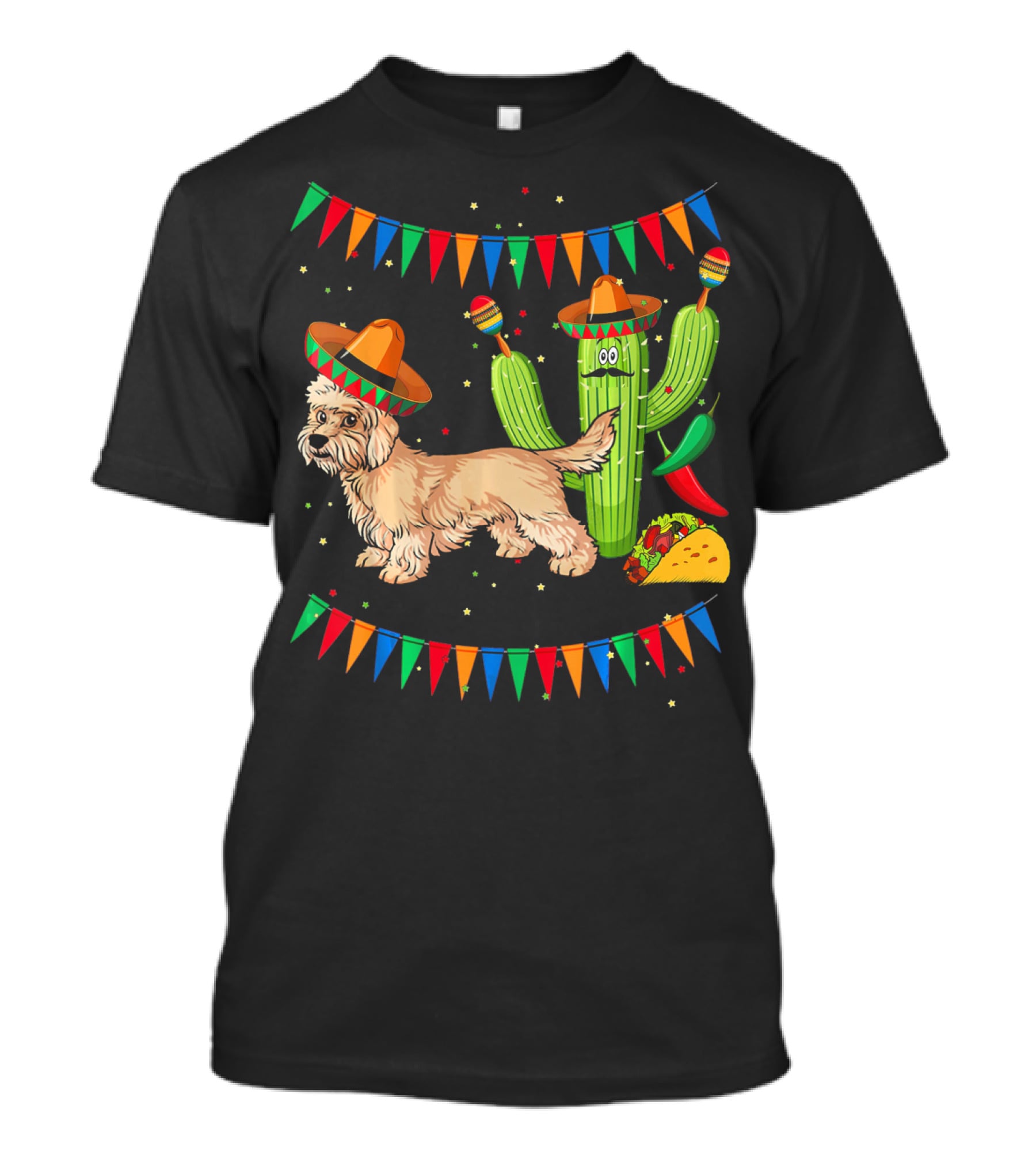 Sombrero Dandi Dinmont Terrier Dog Cactus Taco Maracas Cinco T-Shirt