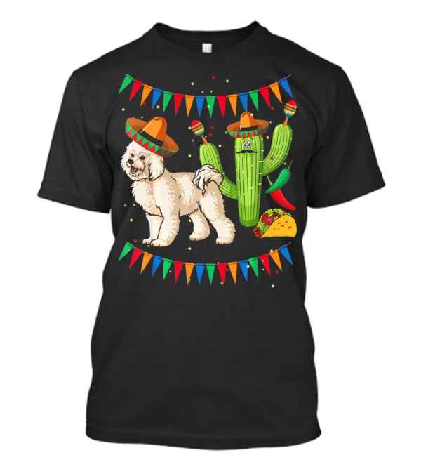Sombrero Bichon Frise Dog And Cactus With Maracas Mexico Cinco Fiesta T-Shirt