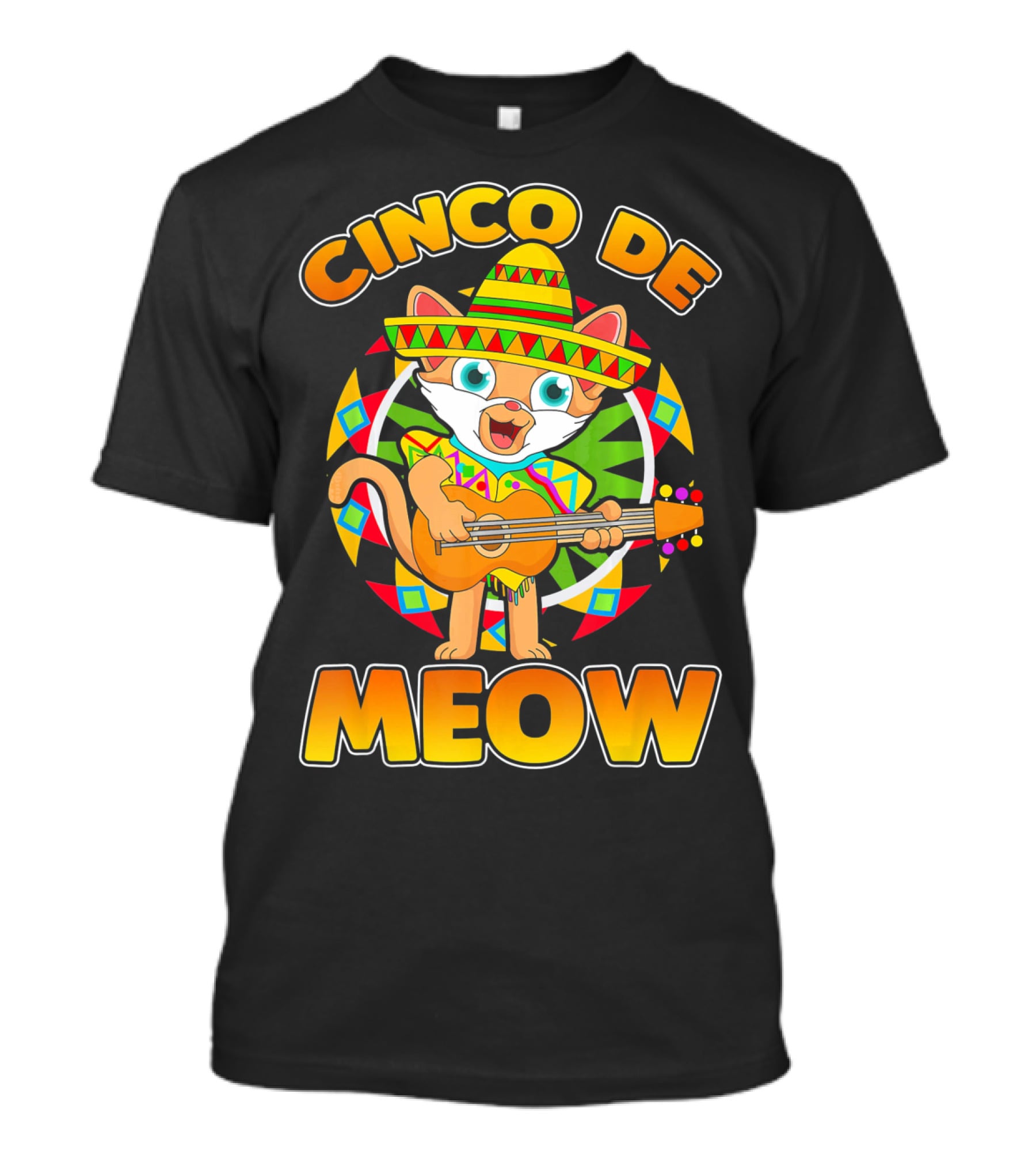 Cinco De Meow Mexican Sombrero Cat Playing Guitar T-Shirt