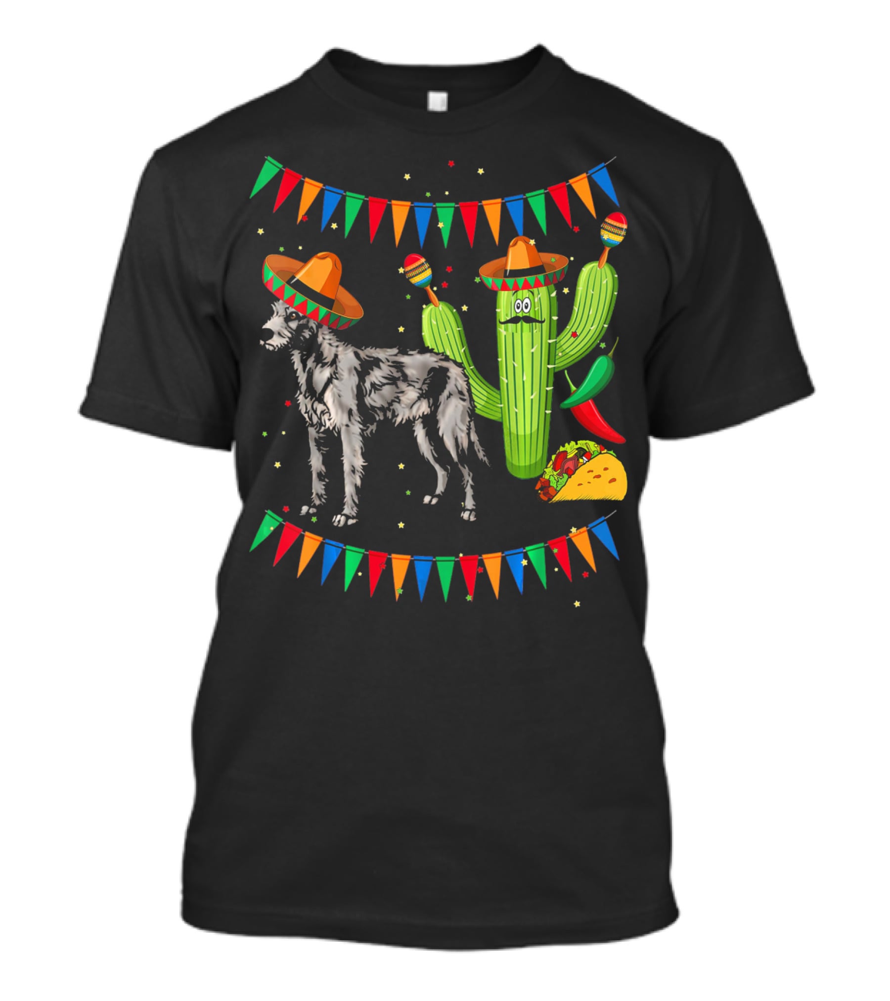 Sombrero Irish Wolfhound Dog Mexico Cinco Cactus Fiesta T-Shirt
