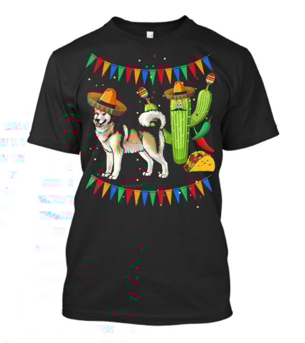 Sombrero Alaskan Malamute Dog With Cactus And Mexican Fiesta Elements T-Shirt