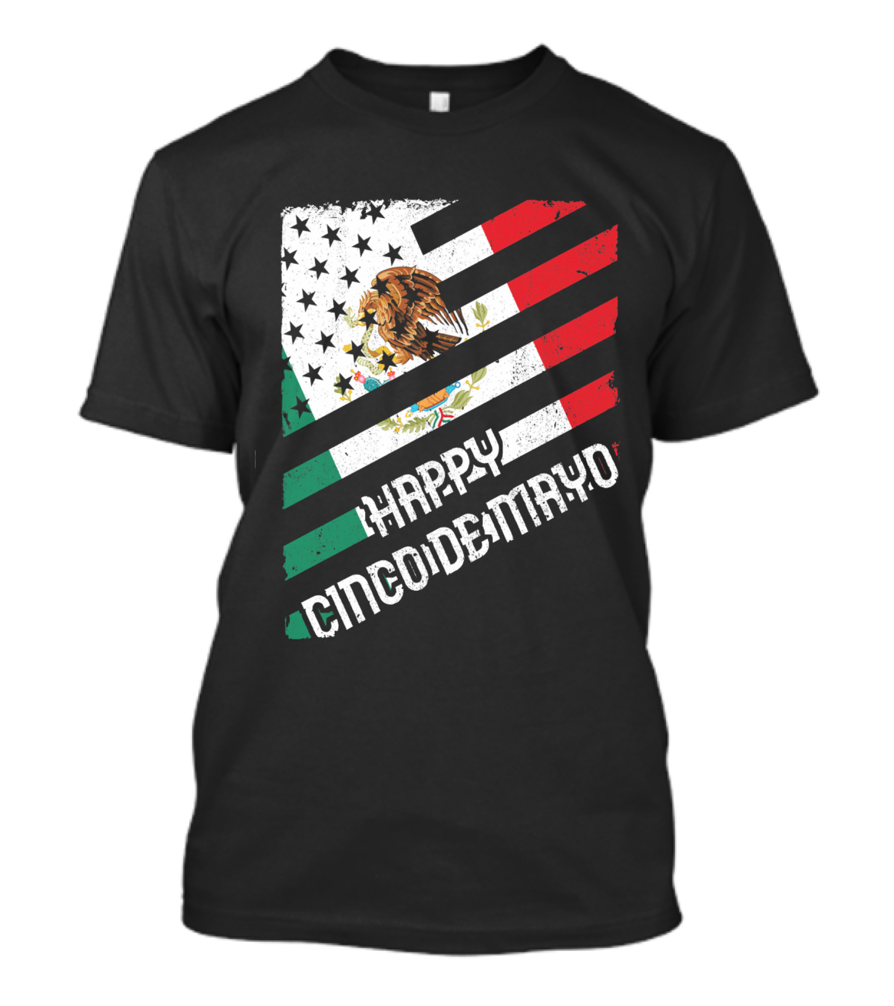 Cinco De Mayo Happy Mexico US Flag Eagle Stripes T-Shirt