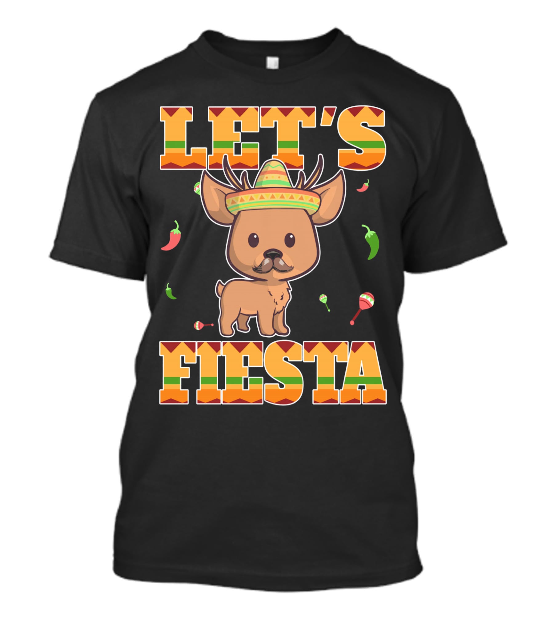 Let's Fiesta Deer Cinco De Mayo Mexican Sombrero Peppers Maracas T-Shirt