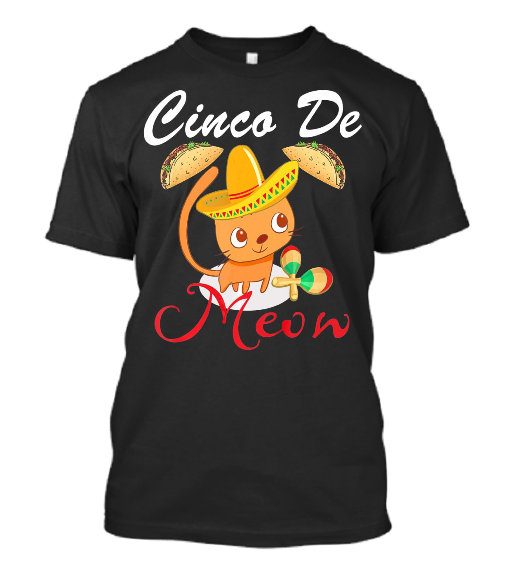 Cinco De Meow Cat In Sombrero With Tacos And Maracas T-Shirt