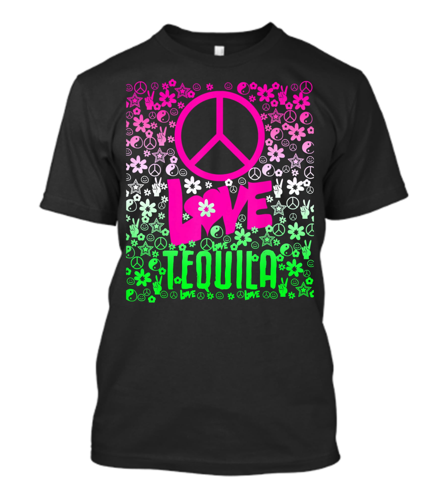 Peace Love Tequila Hippie Style Cinco De Mayo Festive Symbols Icons T-Shirt