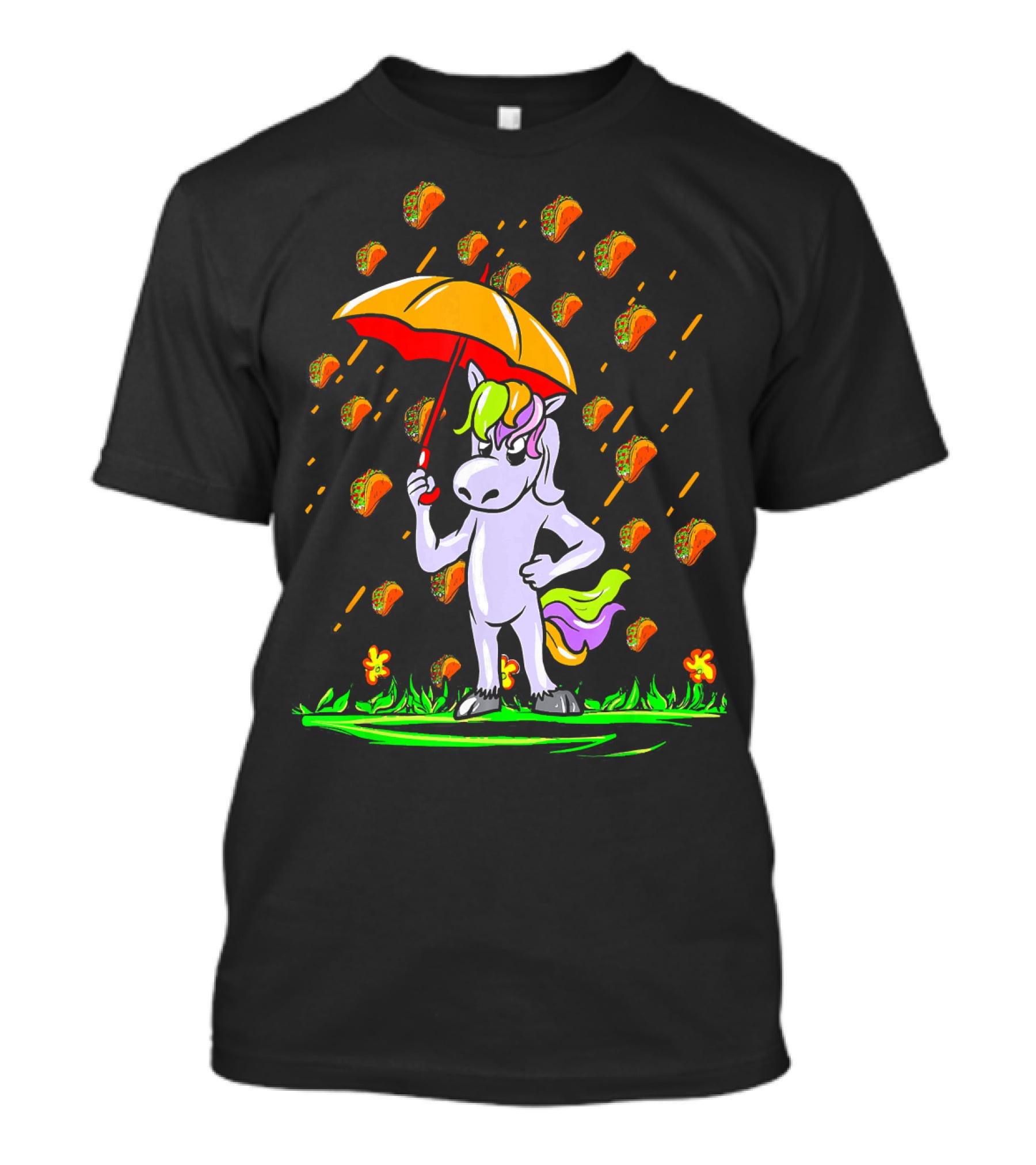 Its Raining Tacos Unicorn With Umbrella And Taco Showers T-Shirt