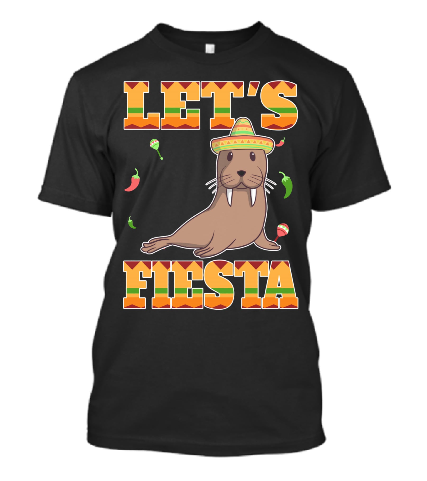 Let's Fiesta Walrus Sombrero Peppers Cinco De Mayo Mexican T-Shirt