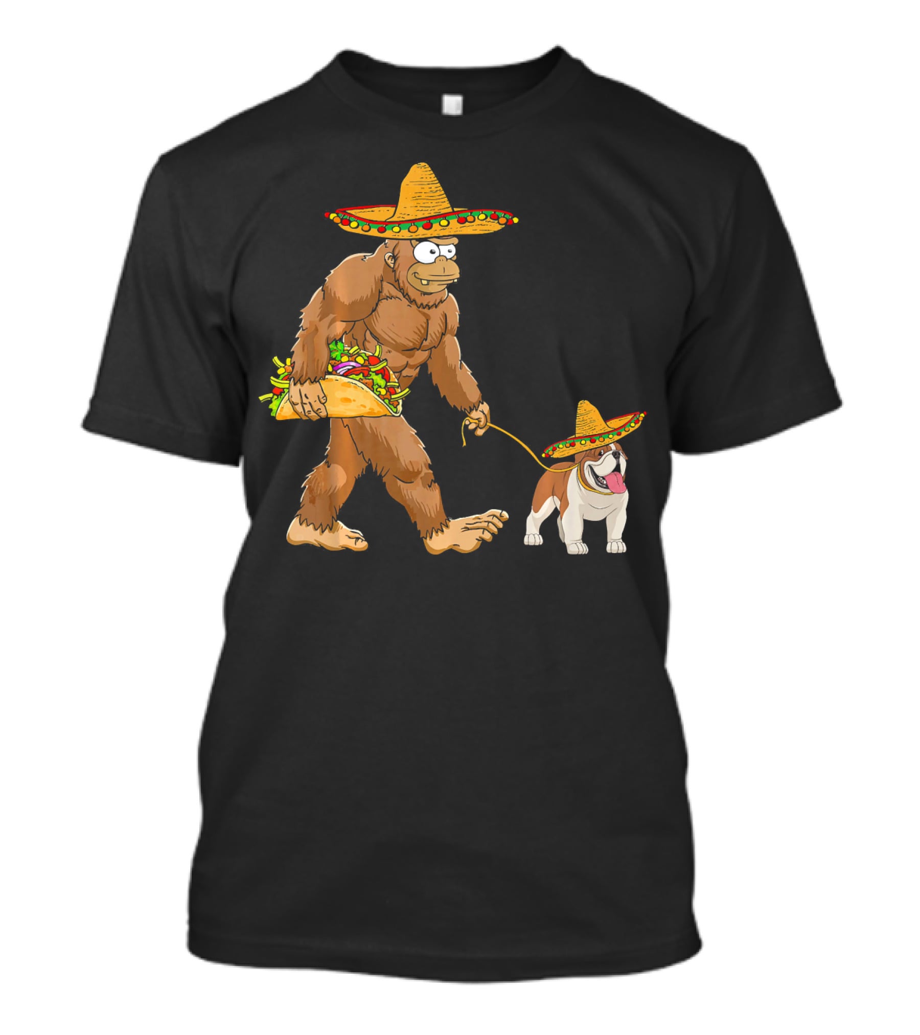 Bigfoot Taco Sombrero English Bulldog Fiesta T-Shirt