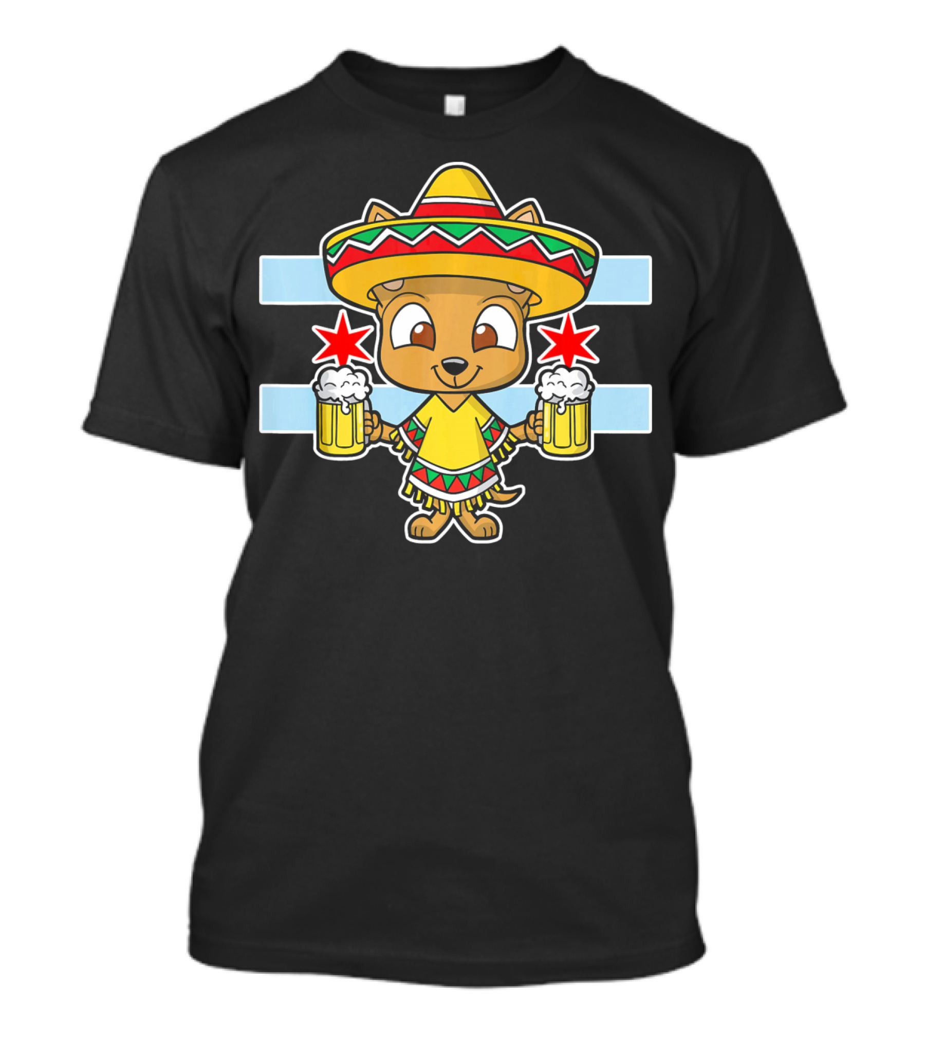 Cinco De Mayo Chicago Chihuahua Sombrero Poncho Beer Stars T-Shirt