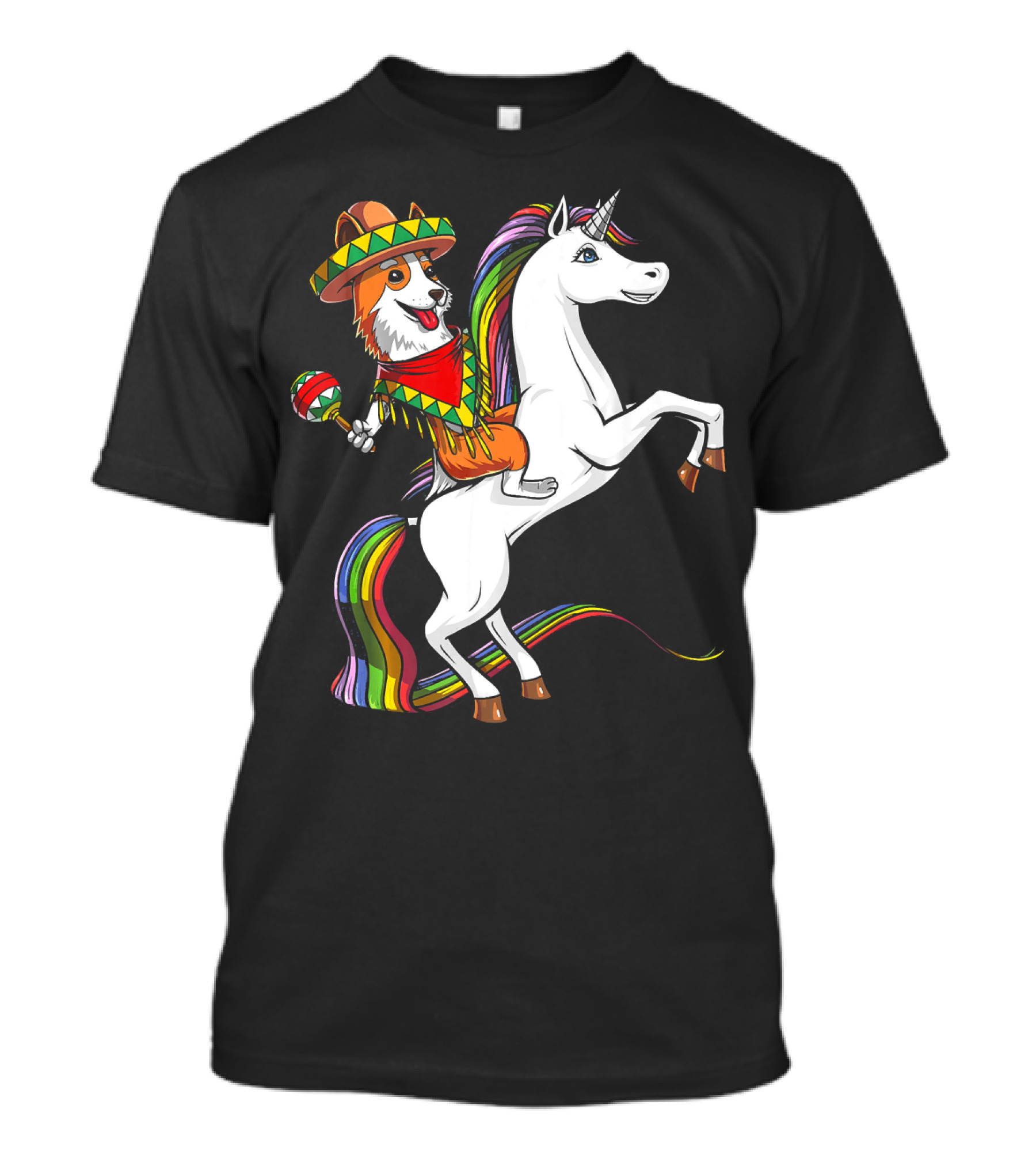 Corgi Riding Unicorn In Sombrero With Maracas Cinco De Mayo Mexic Fiesta T-Shirt
