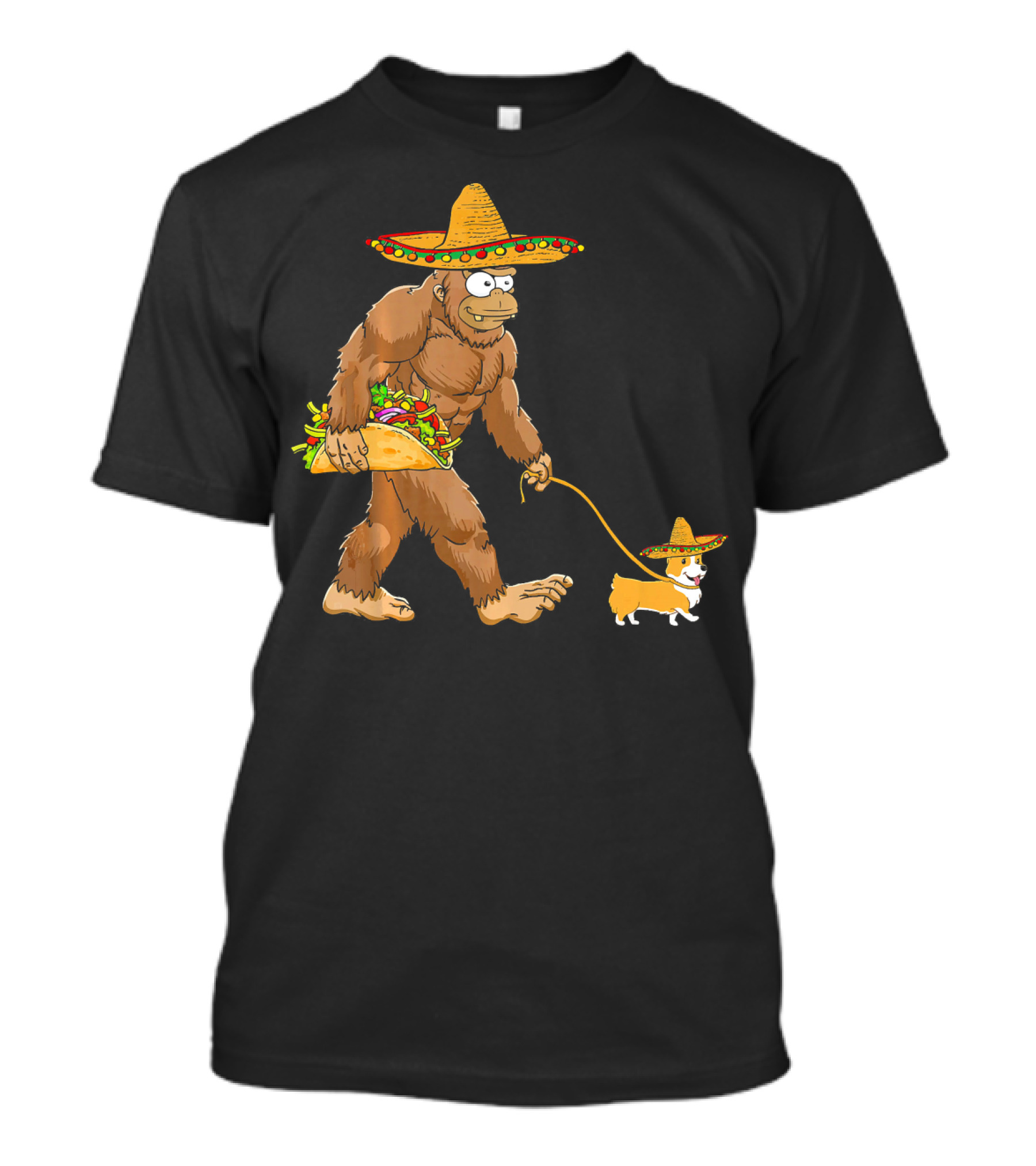 Bigfoot Sombrero Taco Corgi Dog Cinco De Mayo T-Shirt