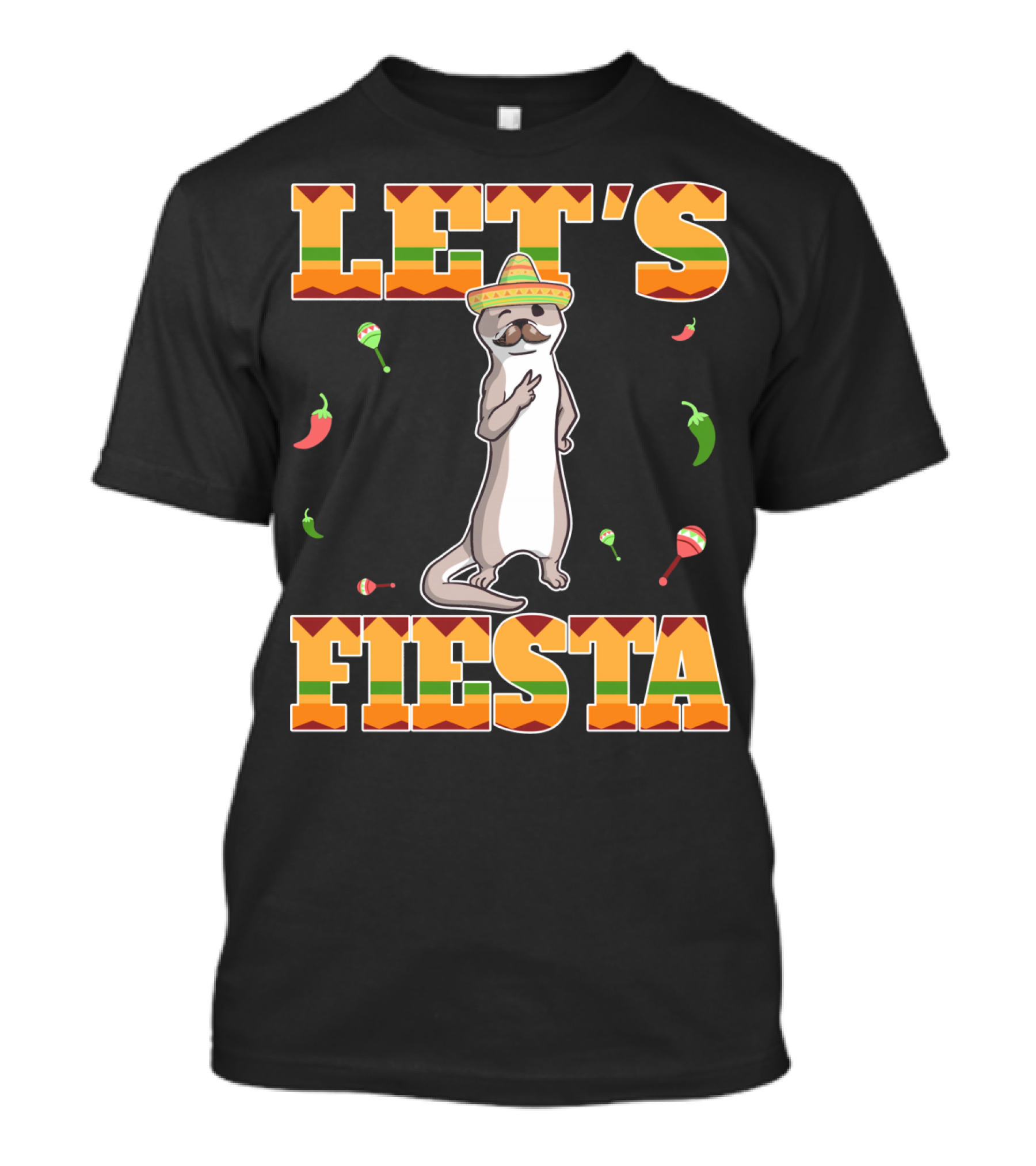 Let's Fiesta Otter Sombrero Maracas Peppers Cinco De Mayo Mexican T-Shirt