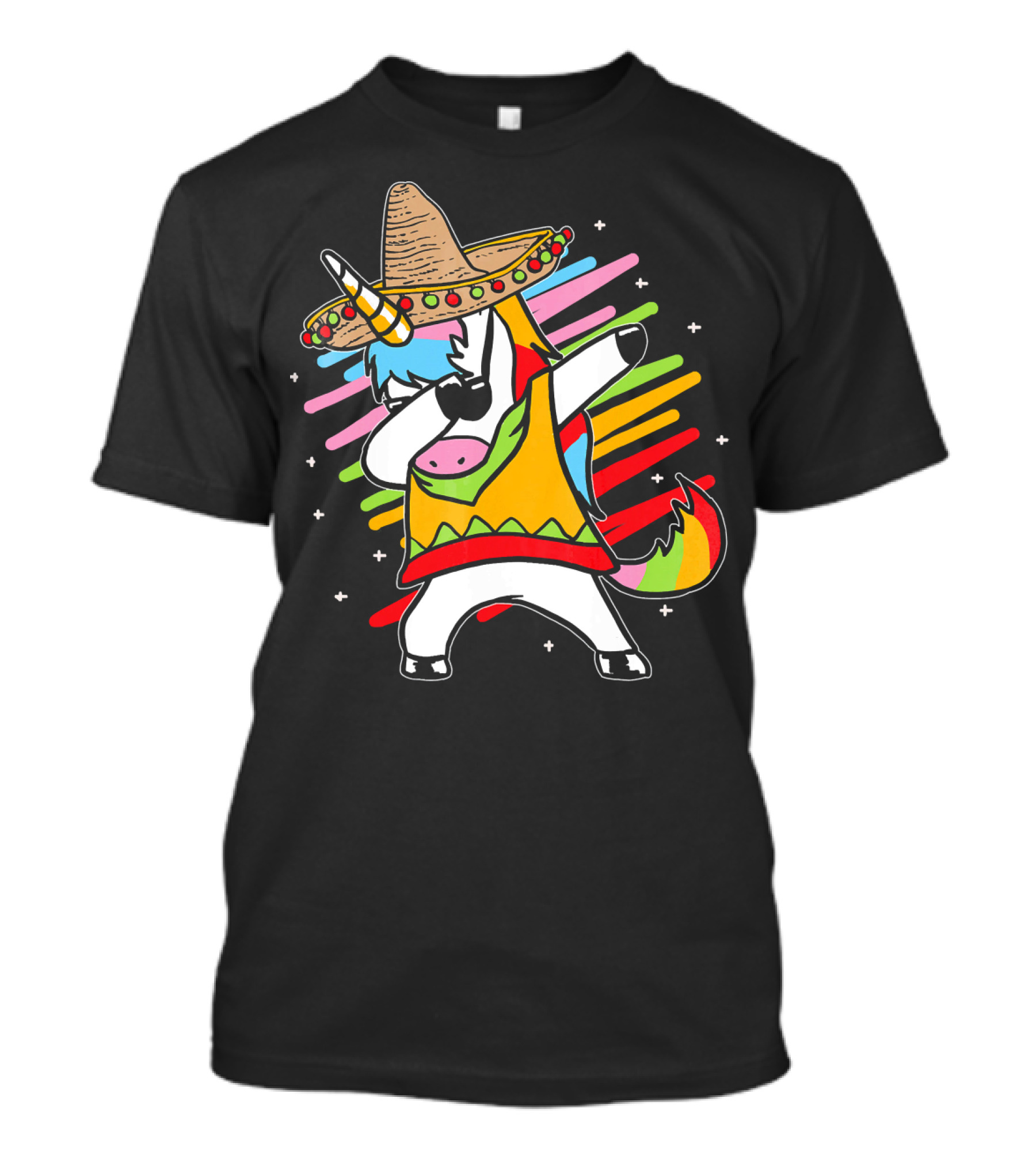 Dabbing Unicorn Cinco De Mayo Sombrero Rainbow Mexican Colors T-Shirt