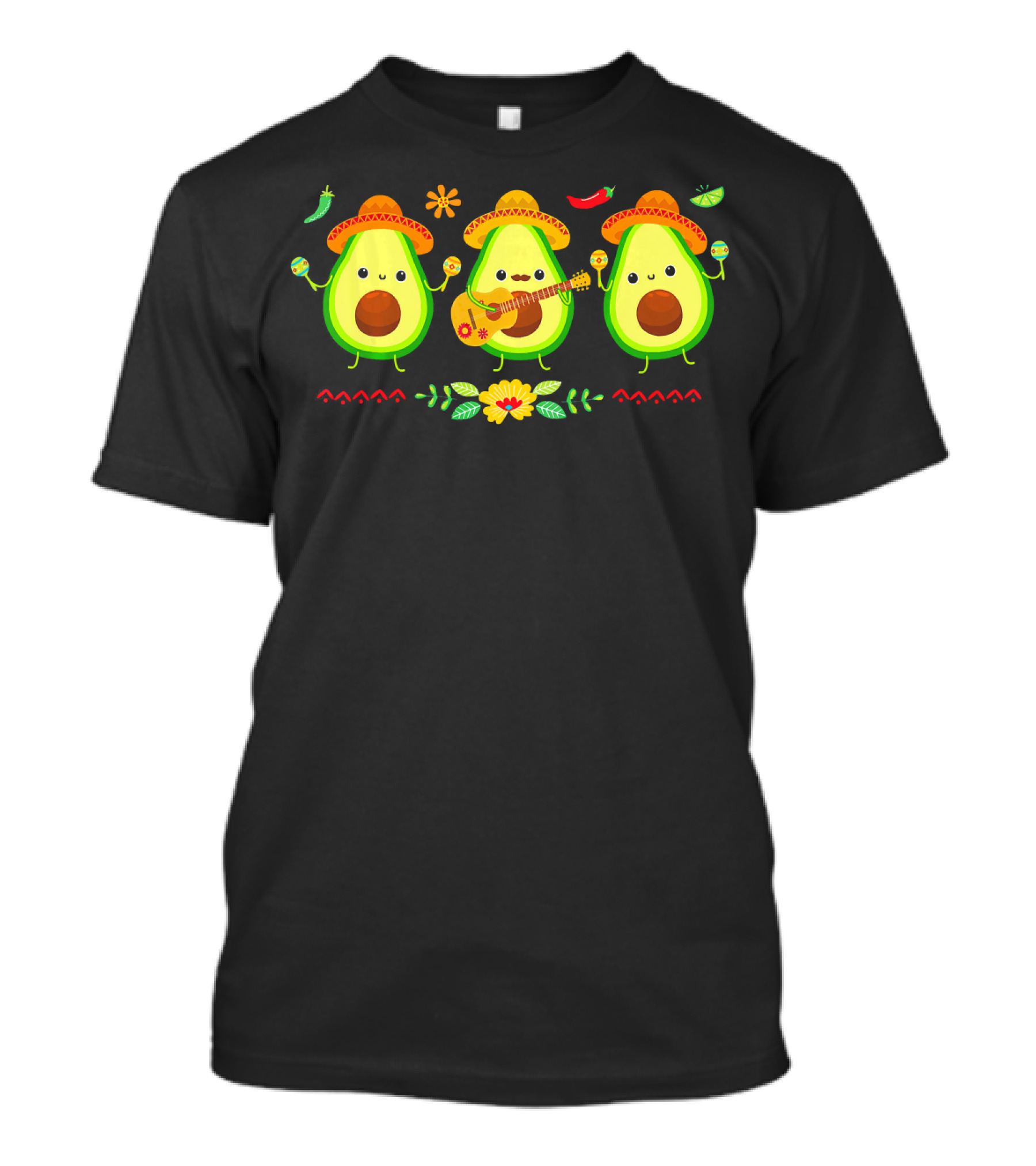 Cinco De Mayo Avocado Trio With Sombreros And Maracas T-Shirt