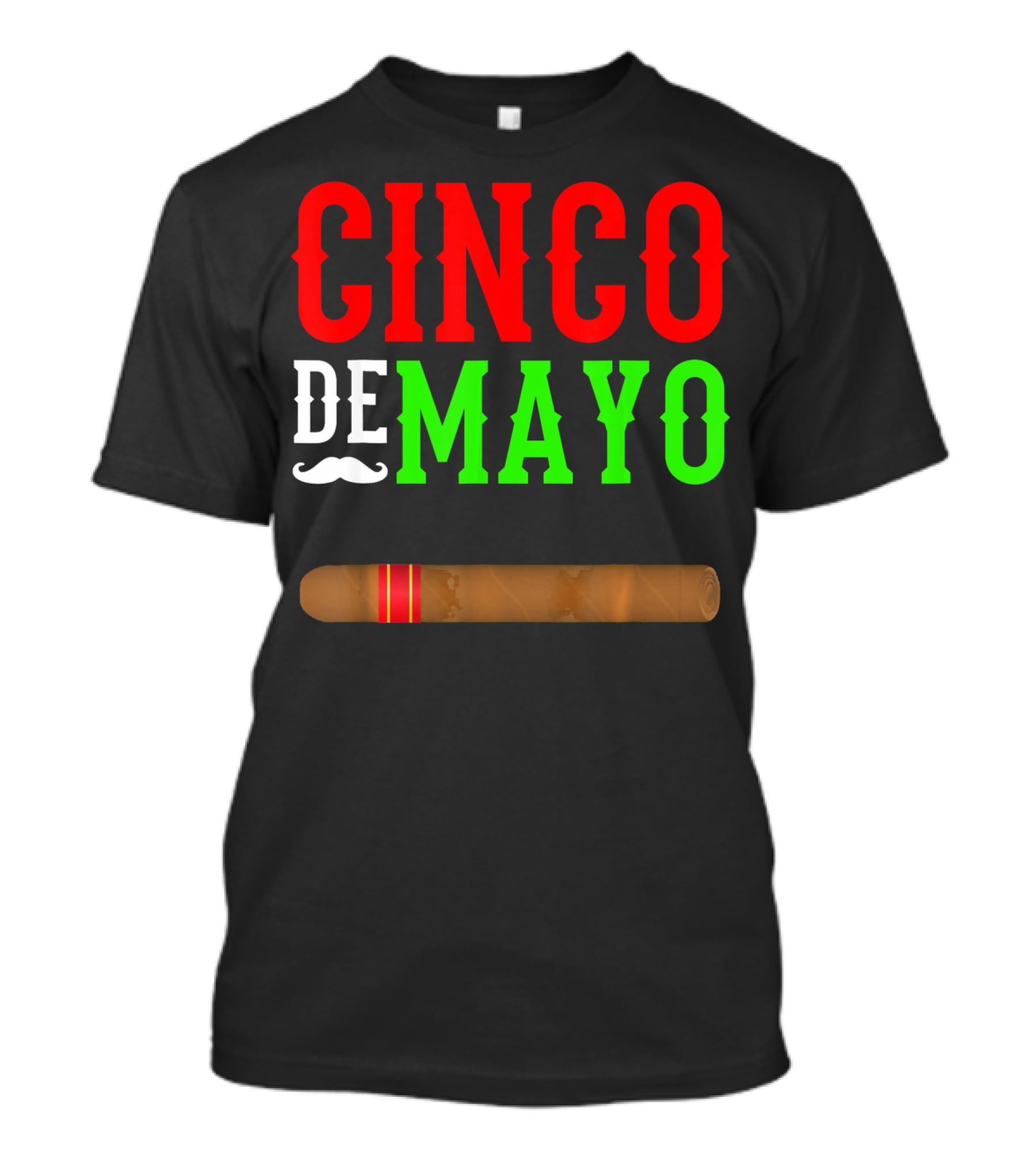 Cinco De Mayo Cigar With Mustache Graphic Funny Mexico T-Shirt