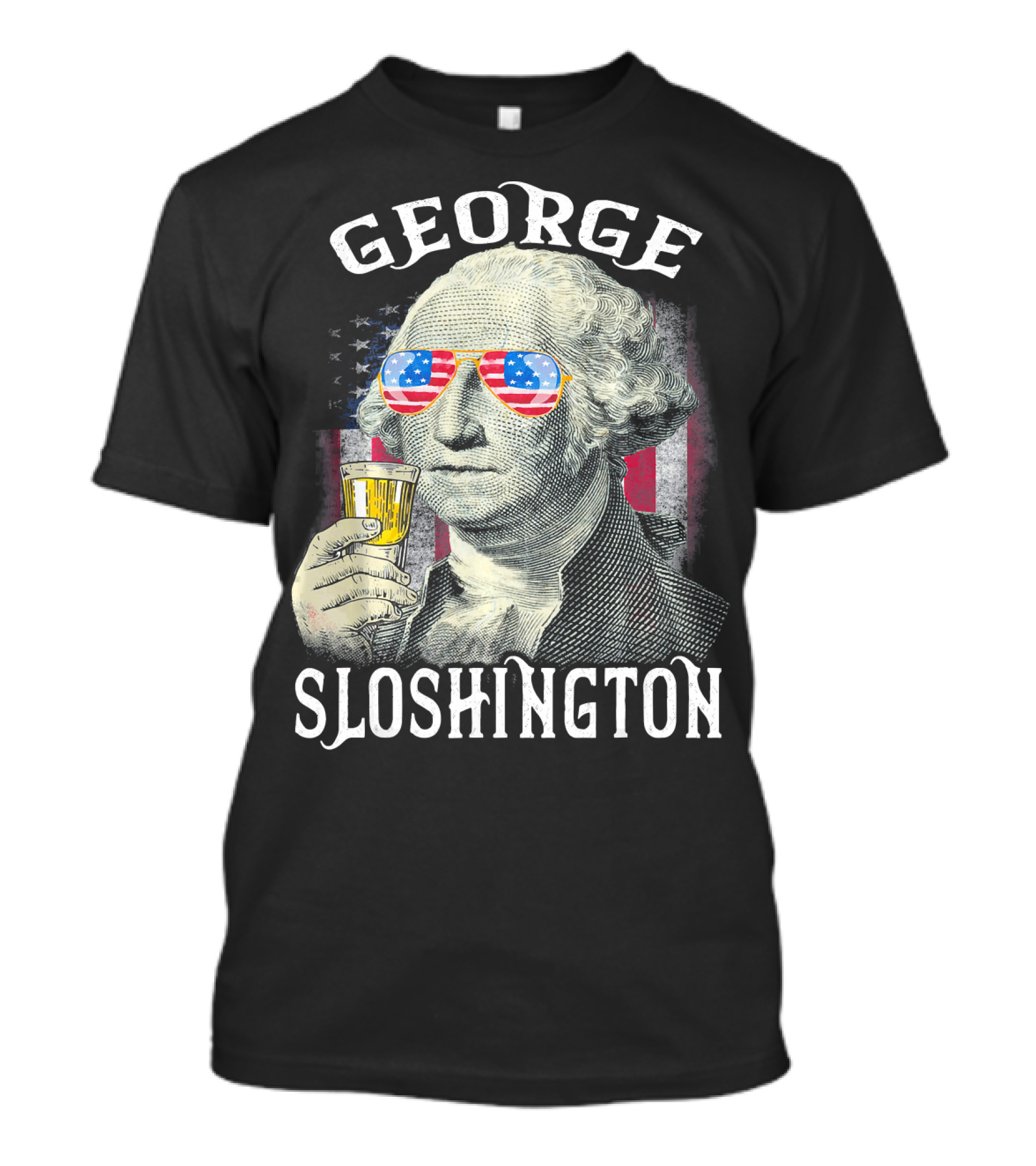 George Sloshington American Flag Sunglasses Beer T-Shirt