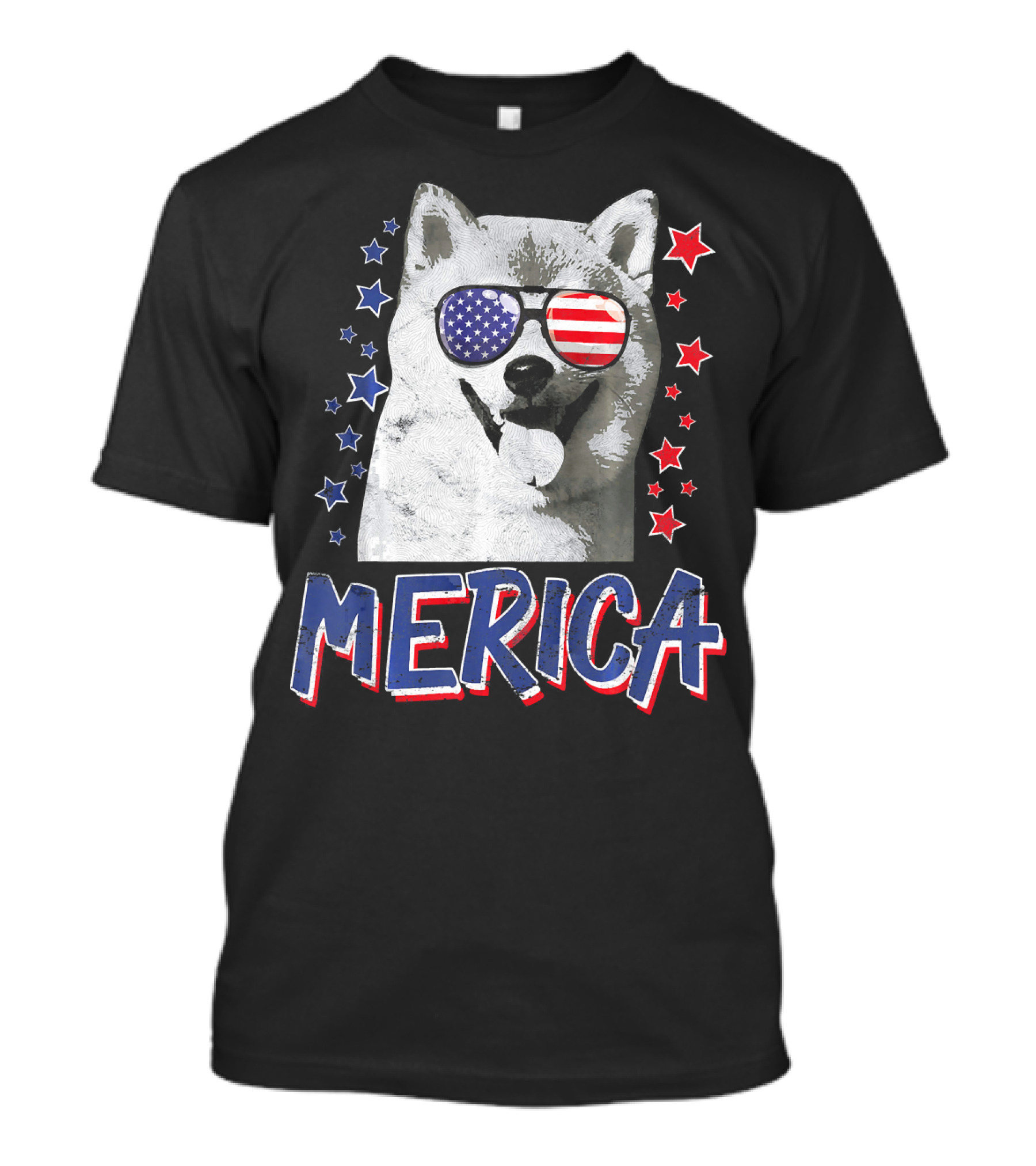 Merica Shiba Inu Dog Patriotic USA Stars And Stripes Sunglasses T-Shirt