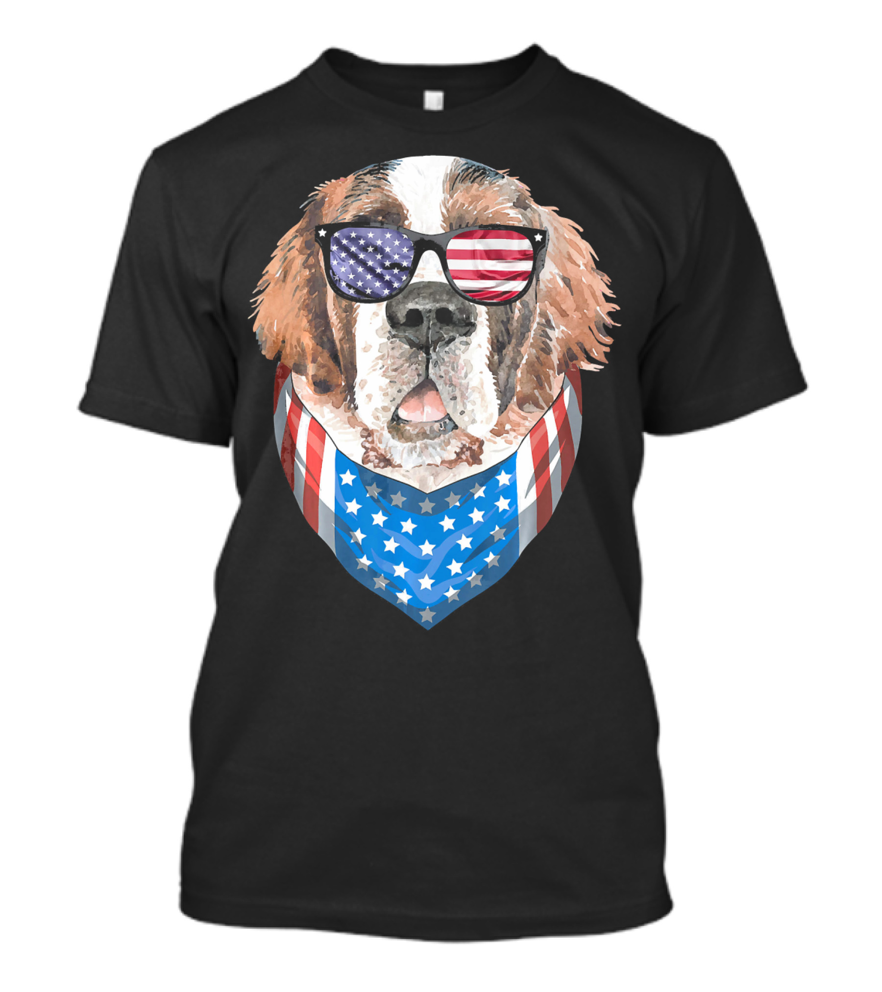 Fourth Of July American Flag Dog Sunglasses Bandana T-Shirt