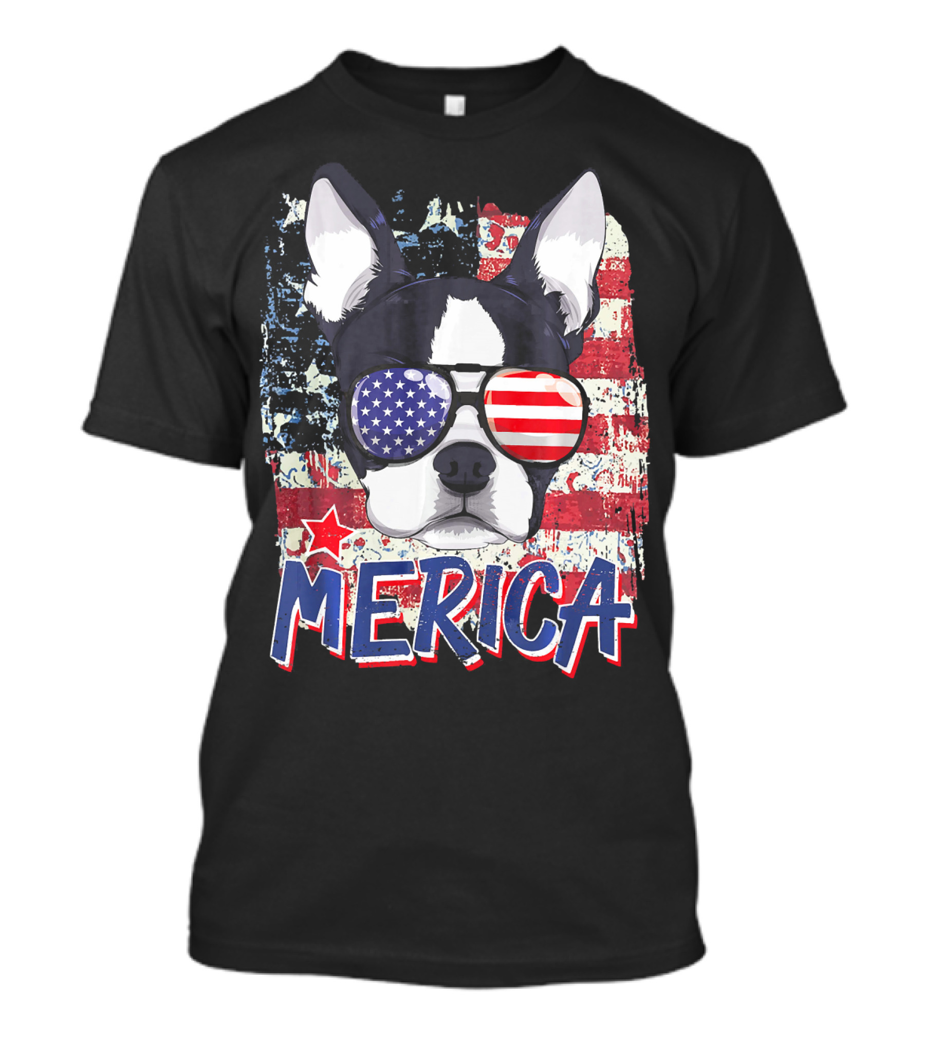 Merica Boston Terrier American Flag Sunglasses T-Shirt