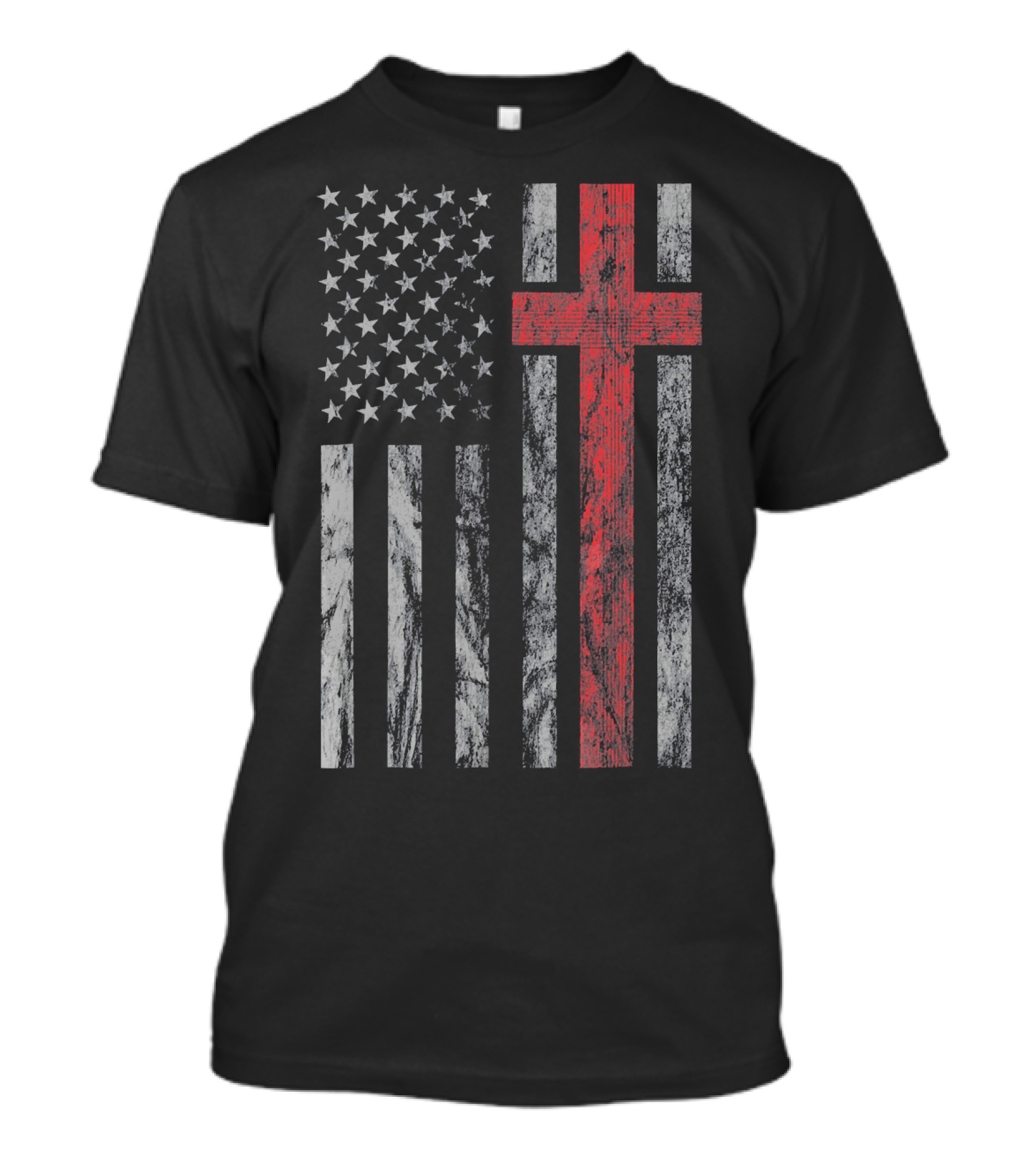 Vintage Distressed USA Flag With Red Christian Cross T-Shirt