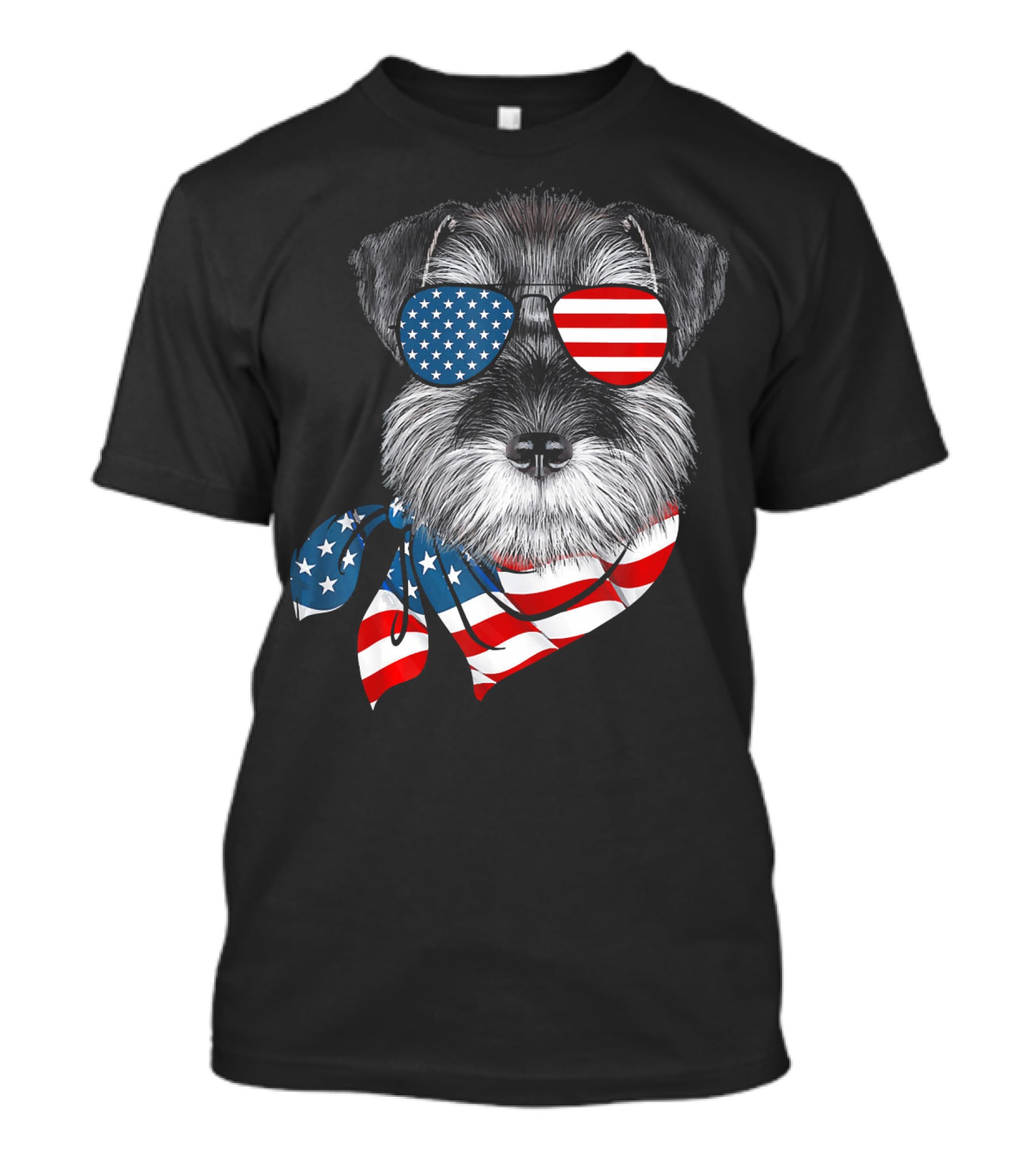 Schnauzer With American Flag Sunglasses And Scarf Patriotic T-Shirt