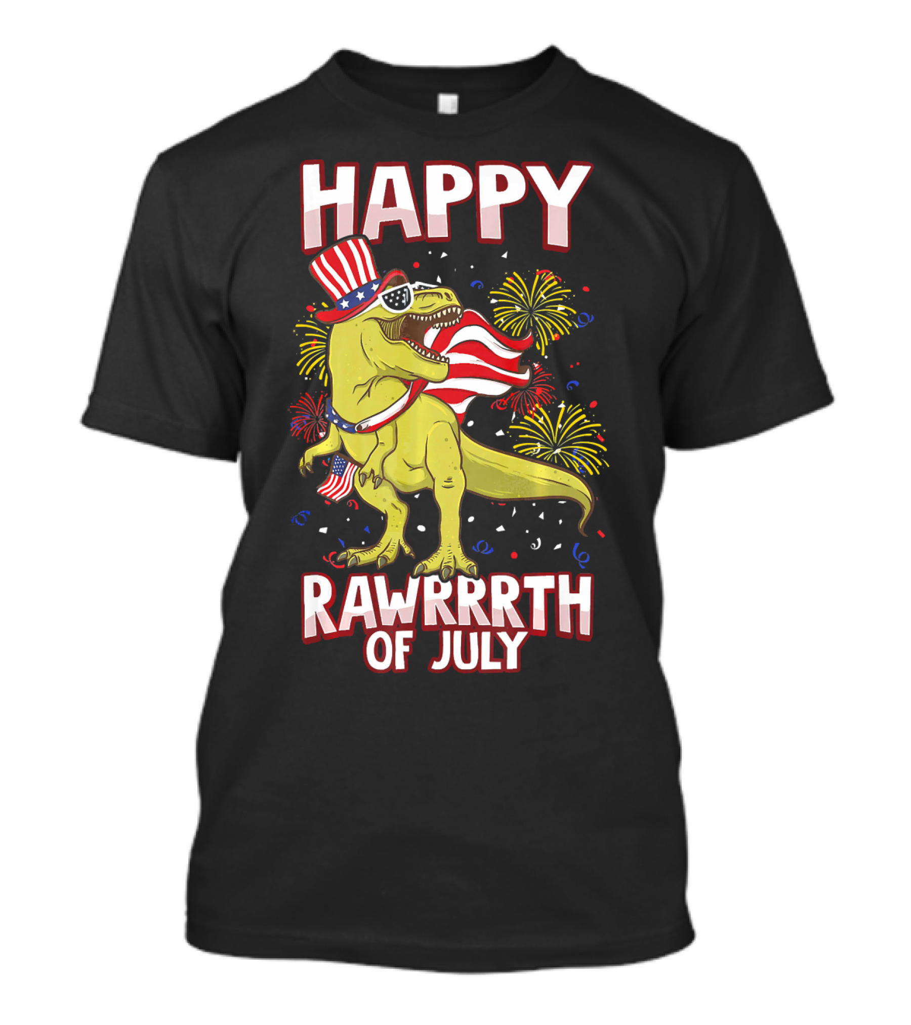 Happy Rawrrrth Of July American Flag Tyrannosaurus Rex T-Shirt