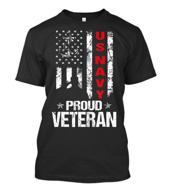 US Navy Proud Veteran Patriotic American Flag Anchor Stars T-Shirt
