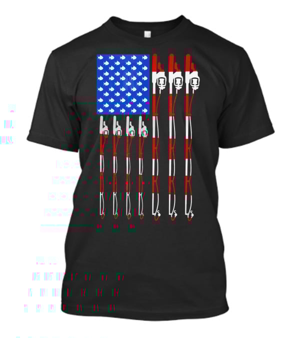 Patriotic Fishing Rod Flag Design American USA T-Shirt