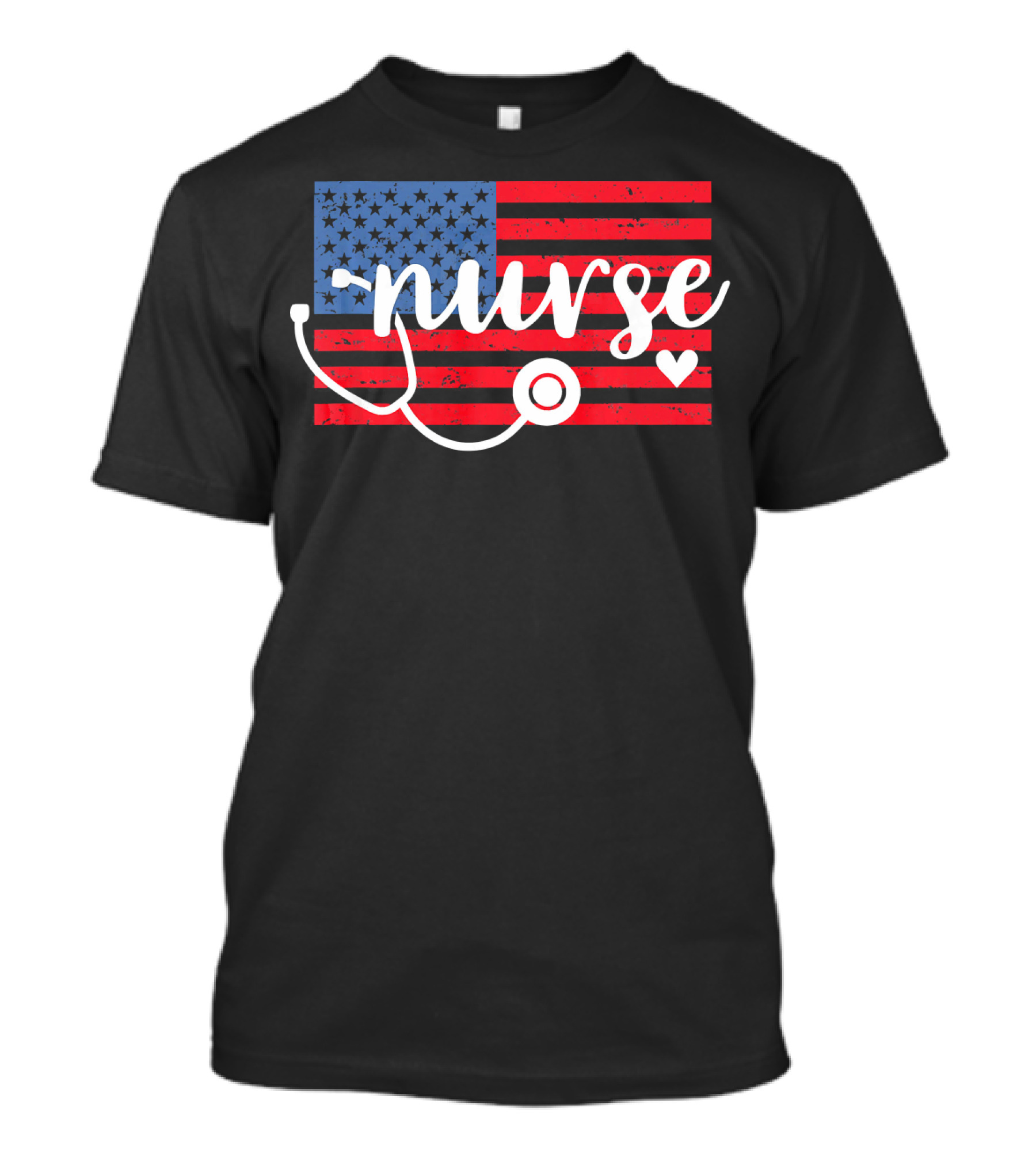 Nurse American Flag With Stethoscope And Heart T-Shirt
