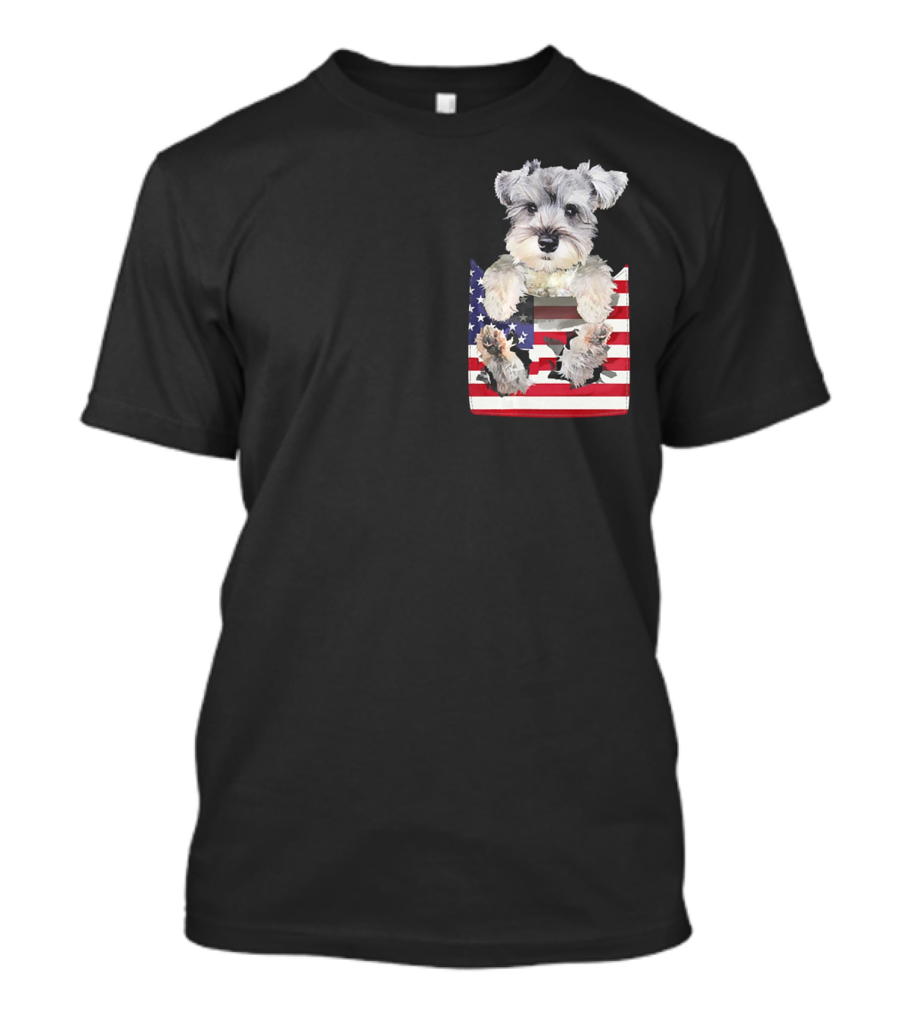 Schnauzer Dog In Pocket With American Flag T-Shirt