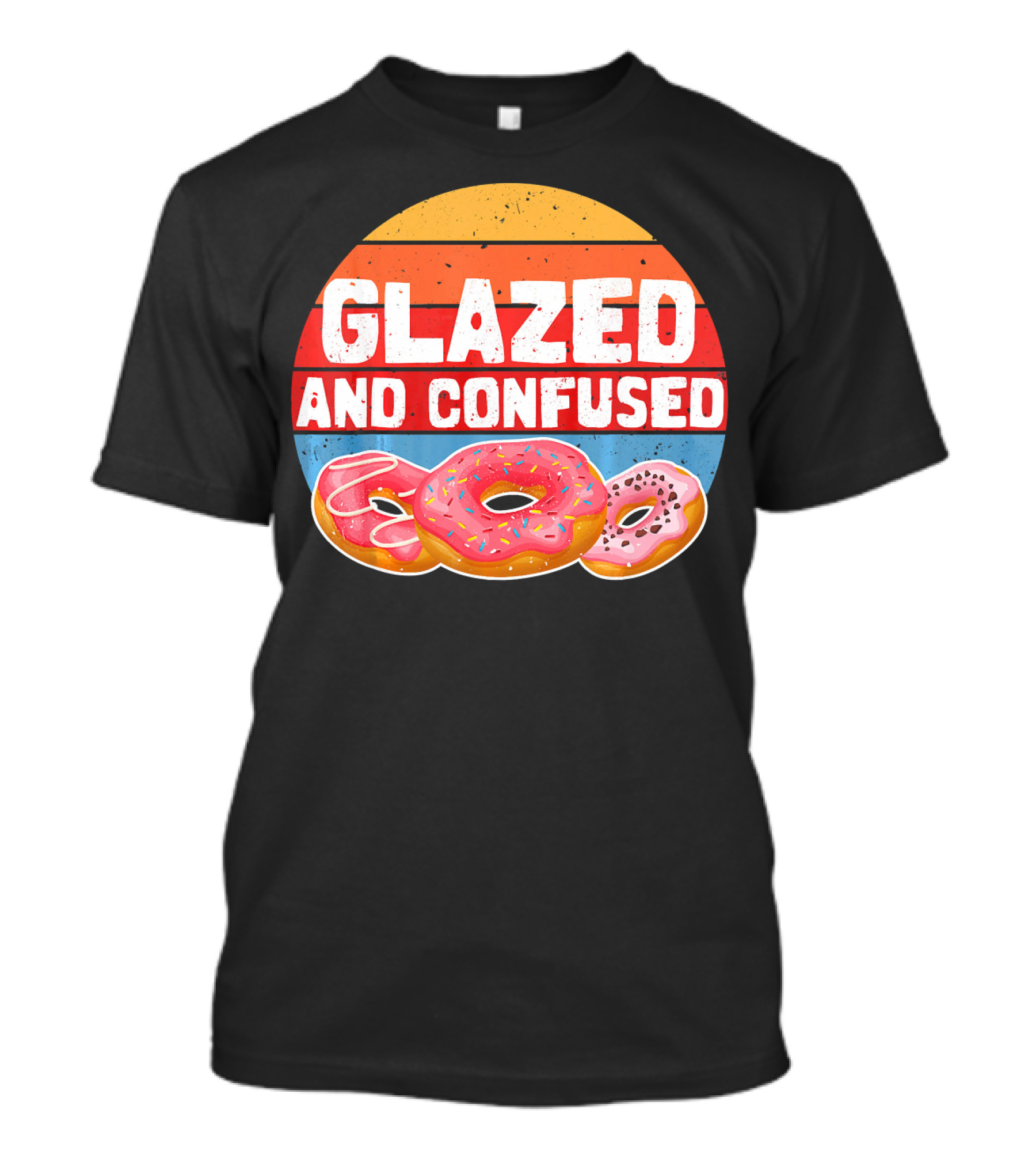 Glazed And Confused Funny Donut Retro Sunset Circle T-Shirt