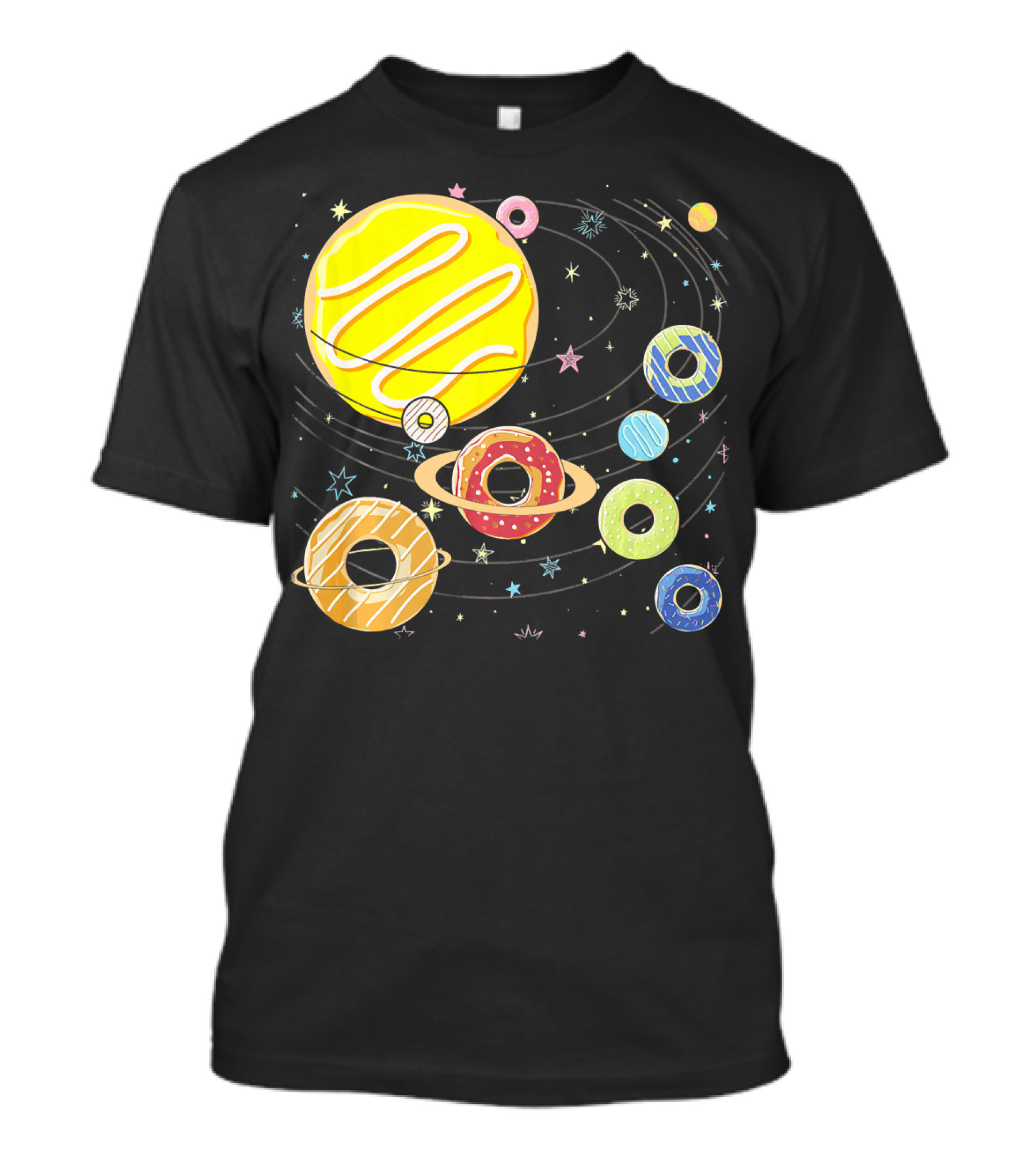 Galaxy Planets As Glazed Donuts Doughnuts With Stars T-Shirt