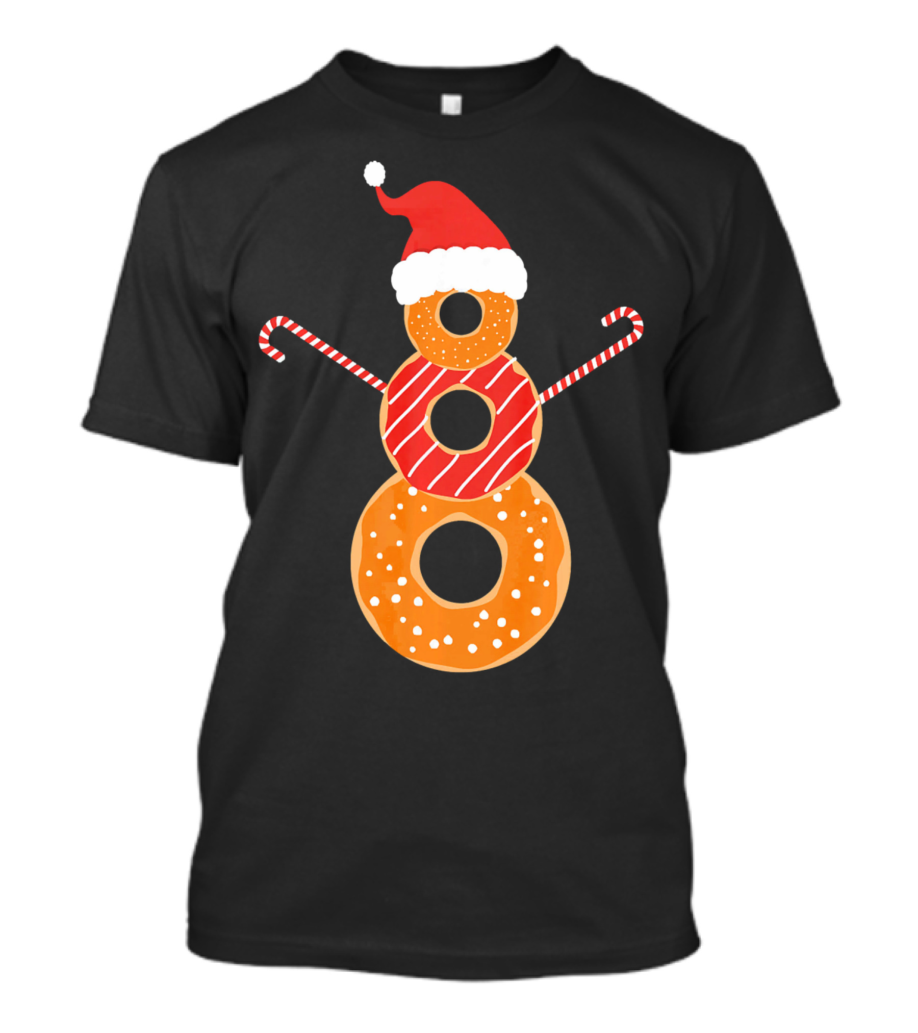 Santa Hat Donuts Doughnut Snowman With Candy Cane Arms T-Shirt
