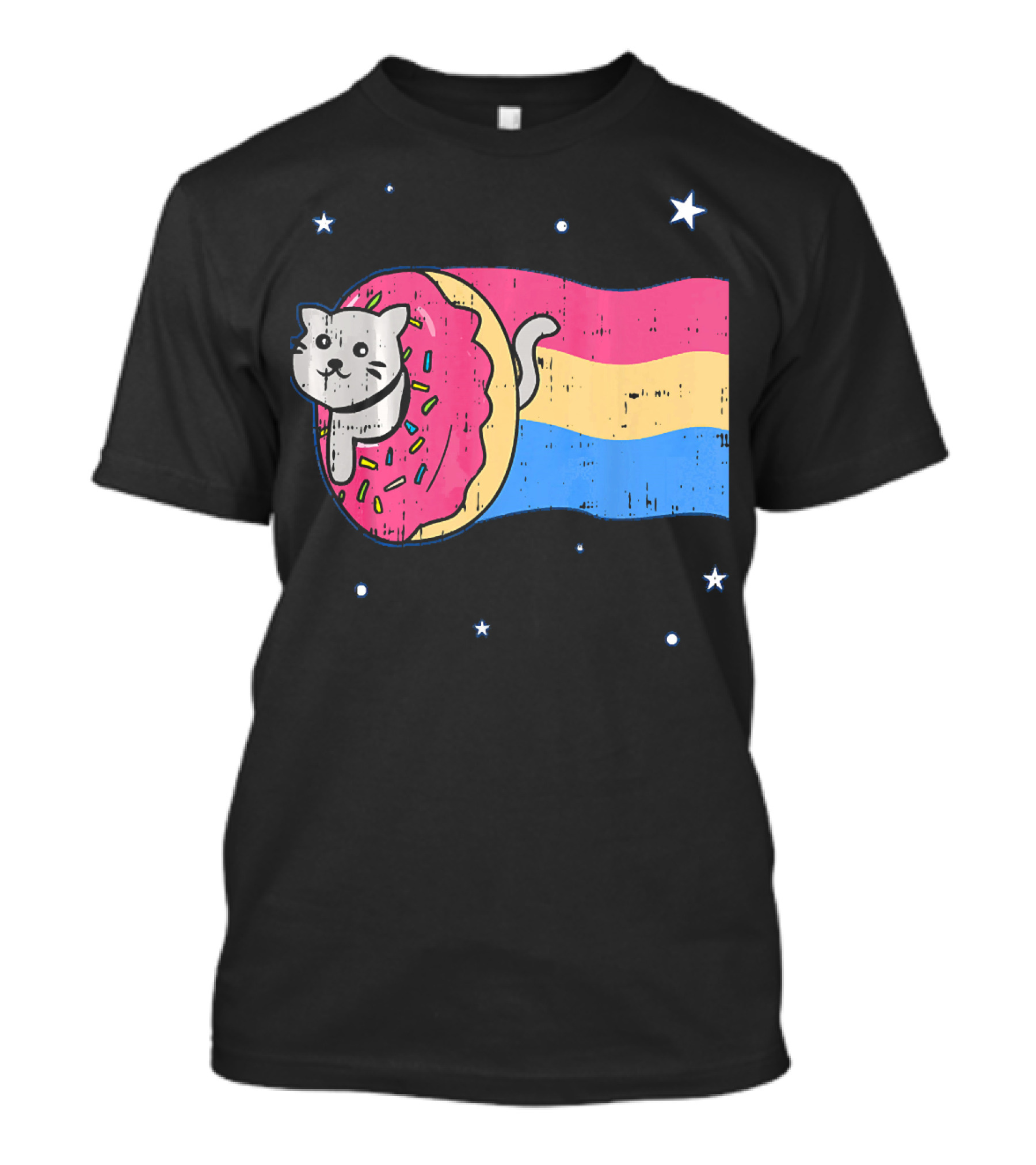 Donut Cat Nyan Rainbow Sprinkles Cute Doughnut Stars T-Shirt