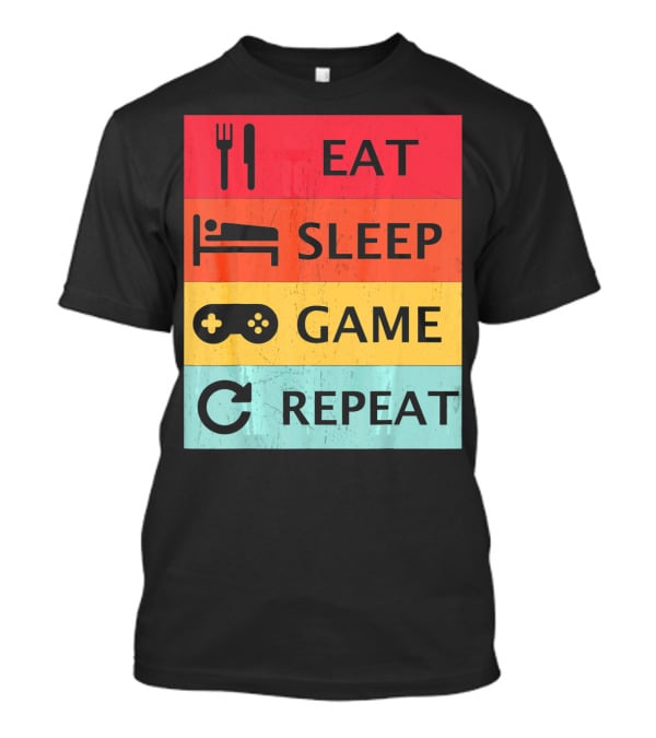 Eat Sleep Game Repeat Meme Retro Icons T-Shirt