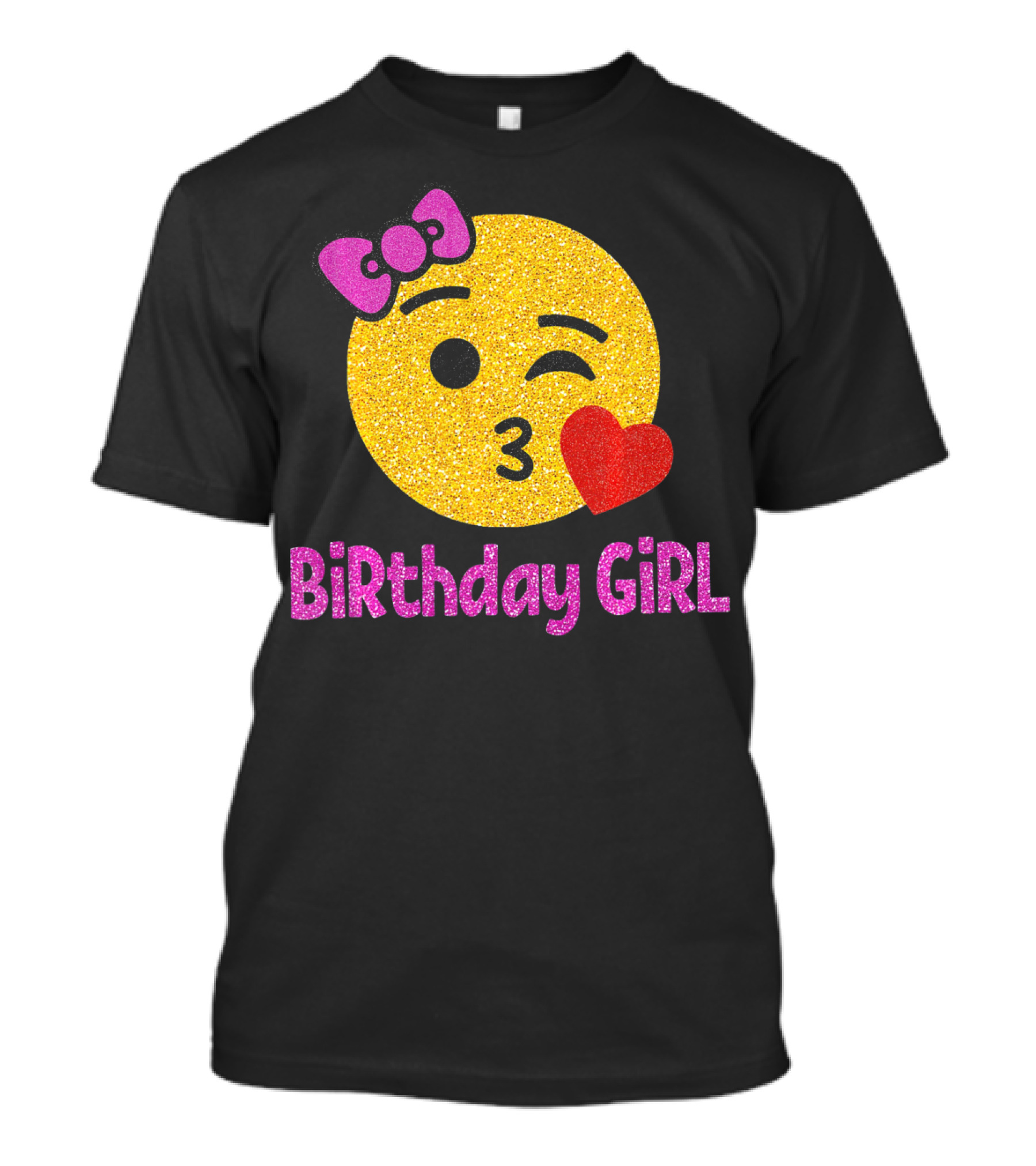 Birthday Girl Emoji Pink Bow Red Heart T-Shirt