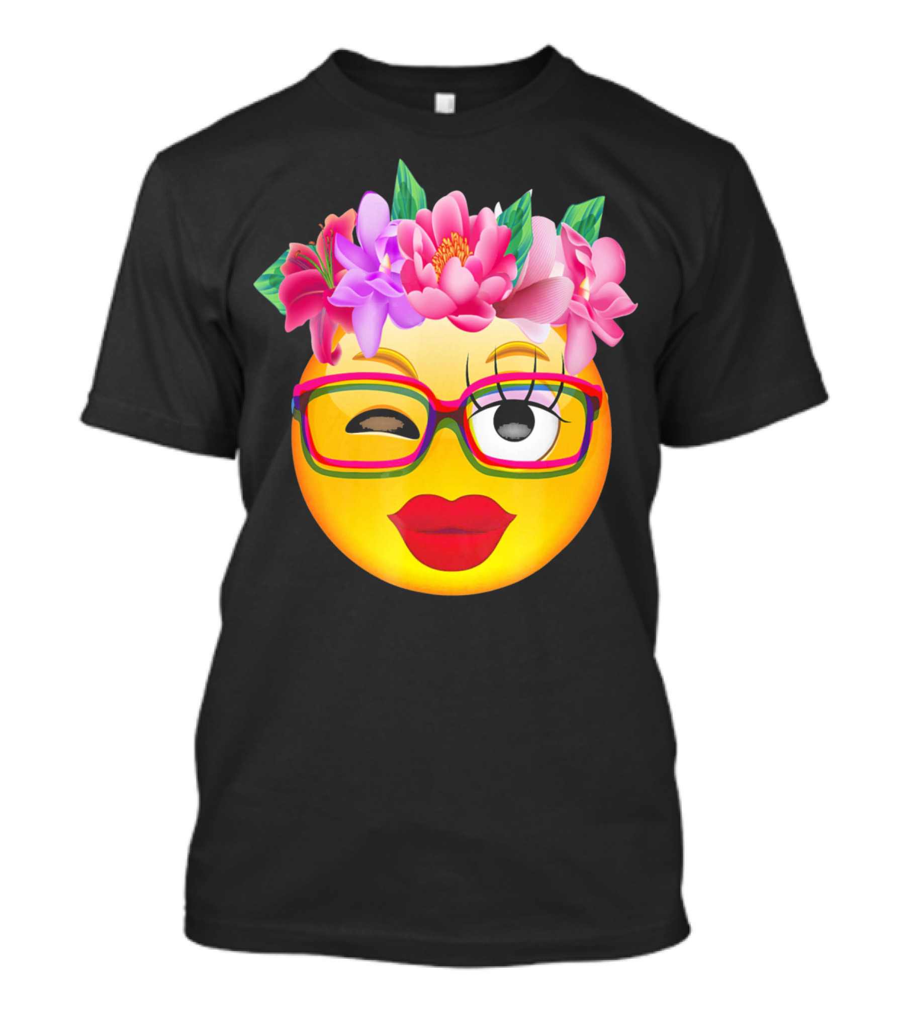 Emoji Face Smiley Emoticon Nerd Winking Glasses And Flower Crown T-Shirt
