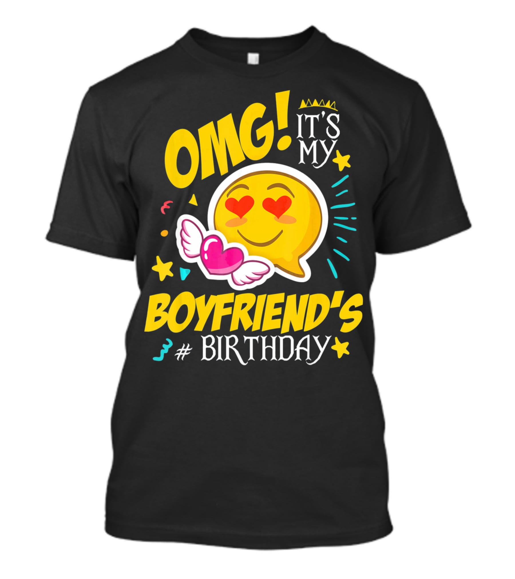 OMG It's My Boyfriend's Birthday Cool Emo Emoji Hearts Wings T-Shirt