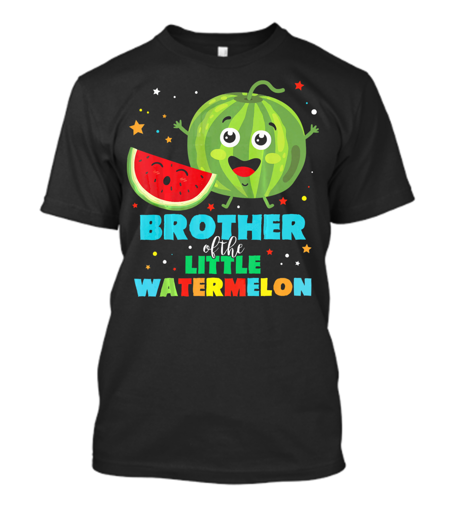 Brother Of The Little Watermelon Happy Cartoon Character With Slice And Stars T-Shirt