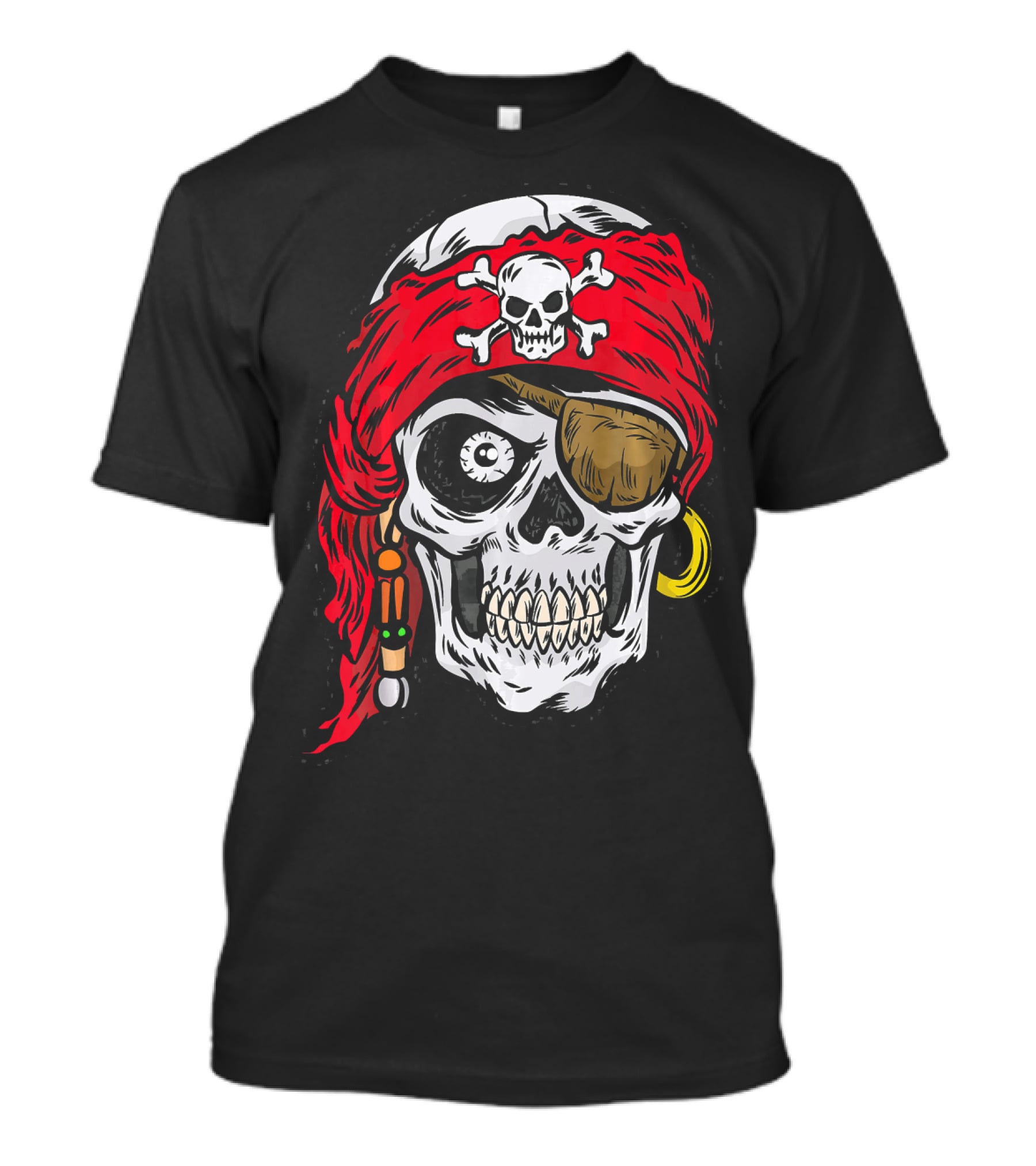 Pirate Skull With Red Bandana And Crossbones Eye Patch Jolly Roger T-Shirt