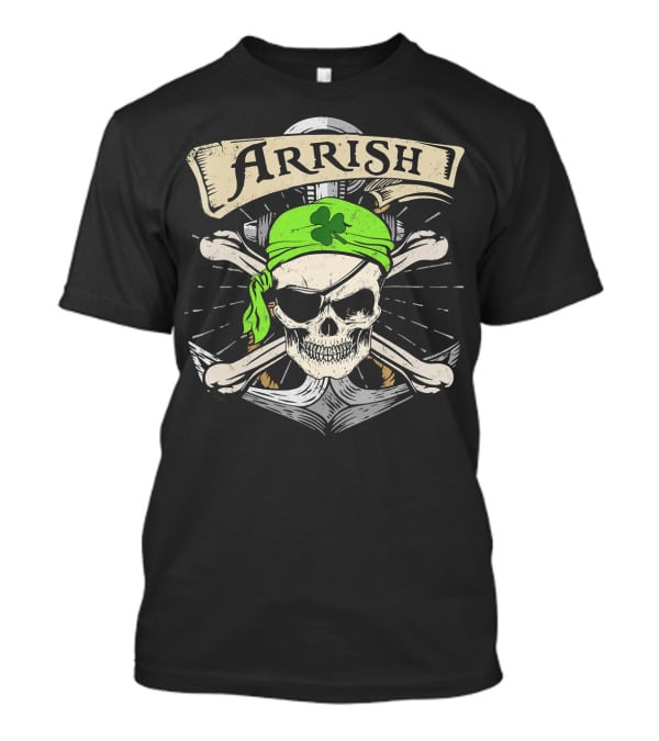 Arrish Irish Pirate Skull With Shamrock Bandana St Patricks T-Shirt