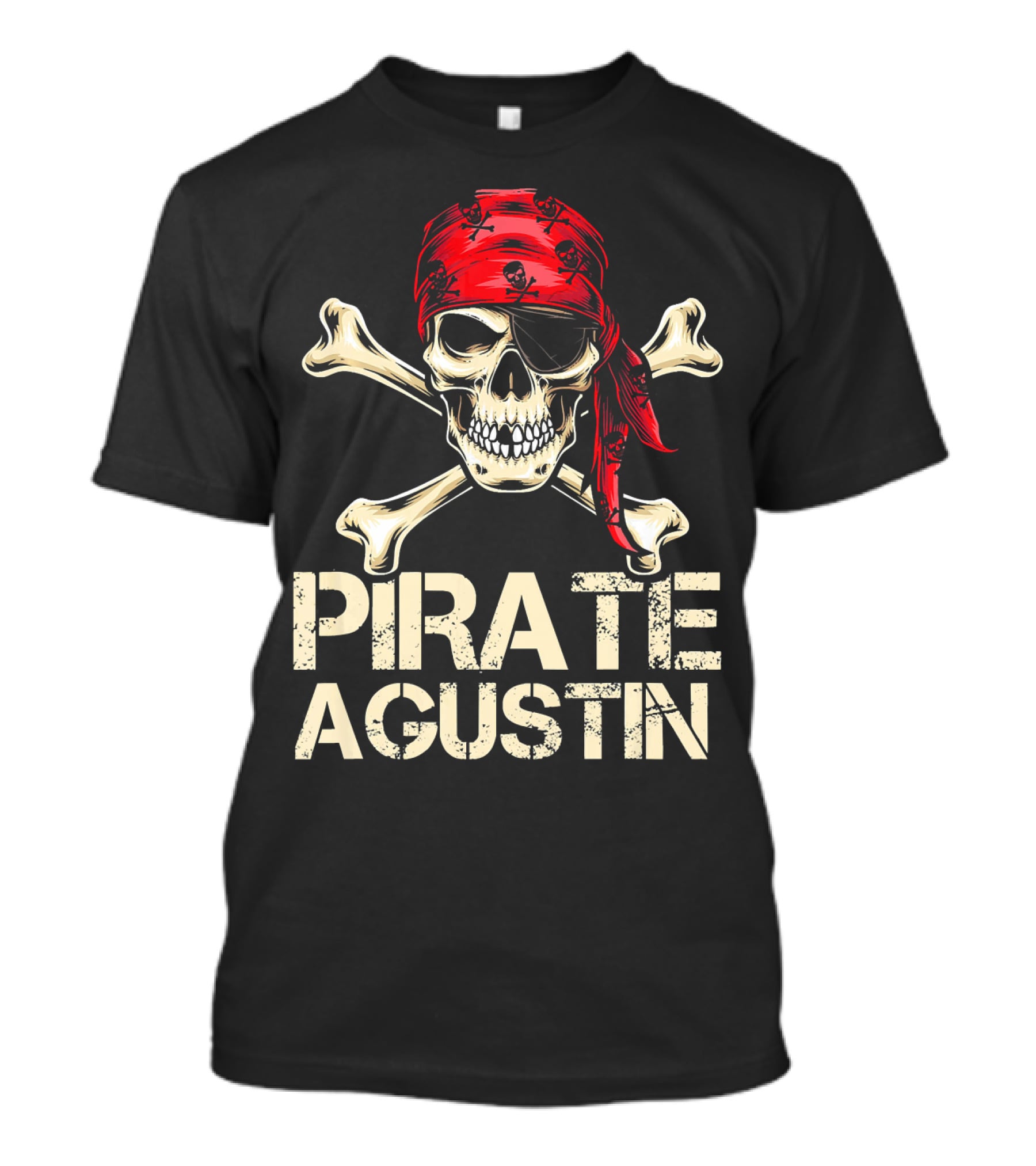 PIRATE AGUSTIN Skull With Crossbones Red Bandana Birthday Fun T-Shirt